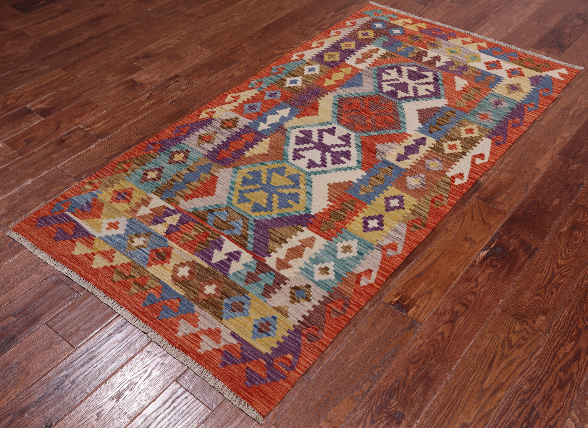 Reversible Kilim Flat Weave Wool On Wool Runner Rug - 3' 3" X 6' 6"