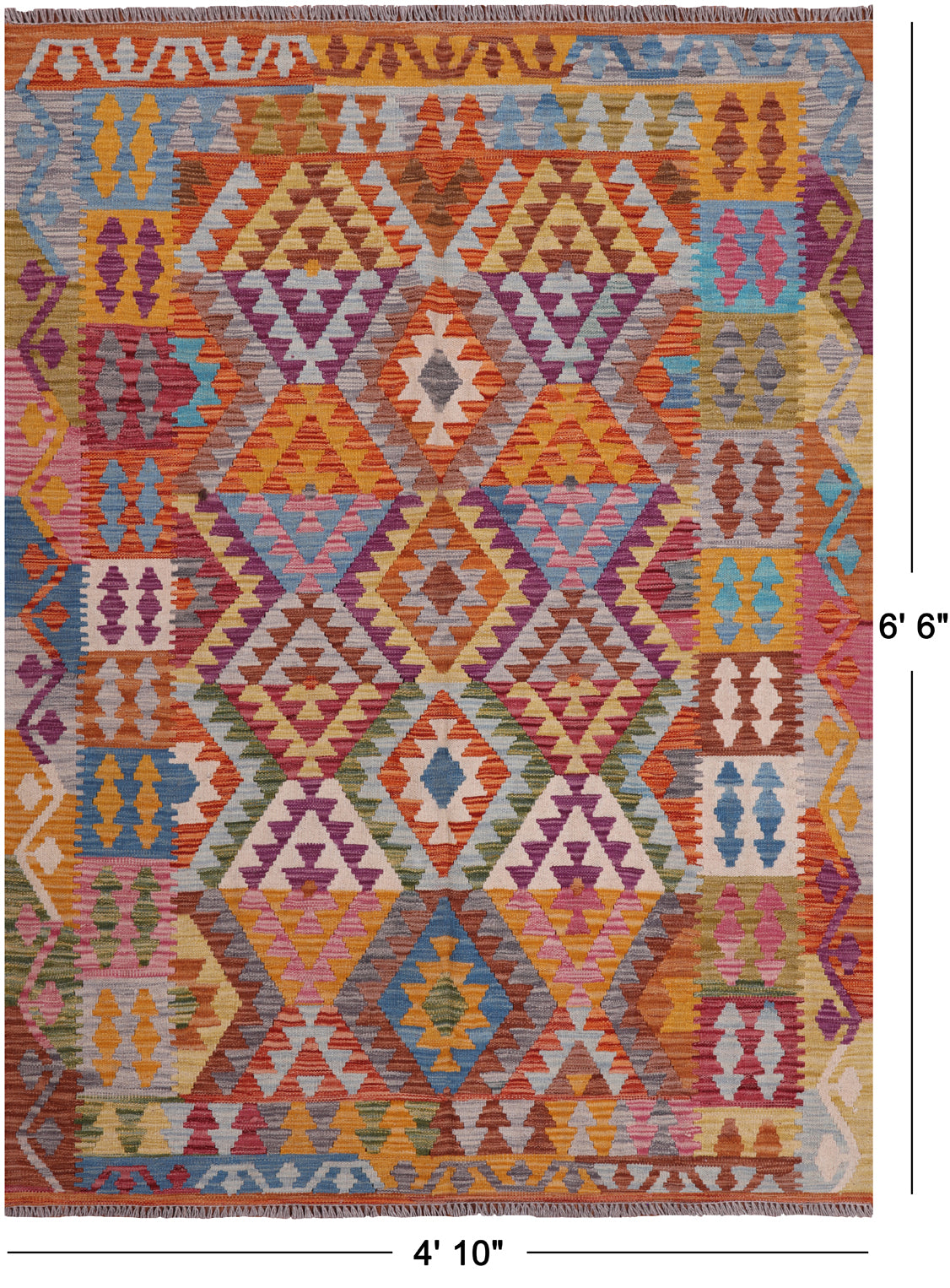 Reversible Kilim Flat Weave Wool On Wool Rug - 4' 10" X 6' 6"