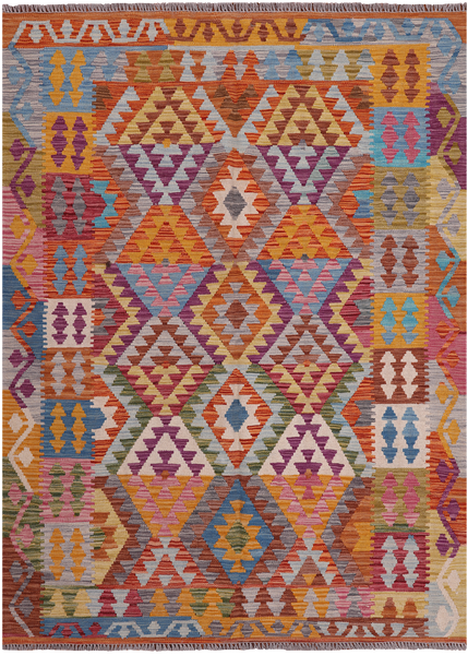 Reversible Kilim Flat Weave Wool On Wool Rug - 4' 10" X 6' 6"