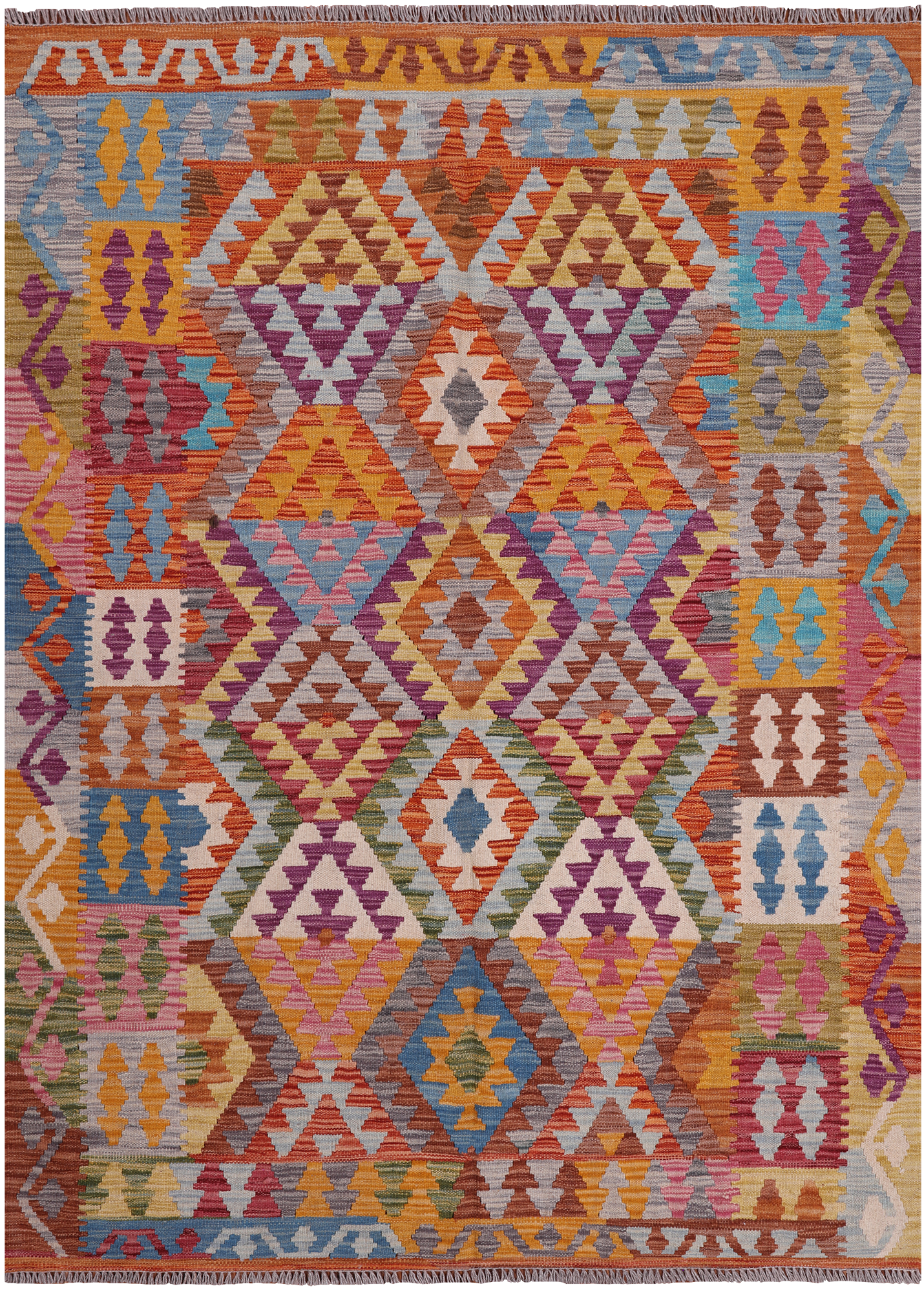 Reversible Kilim Flat Weave Wool On Wool Rug - 4' 10" X 6' 6"