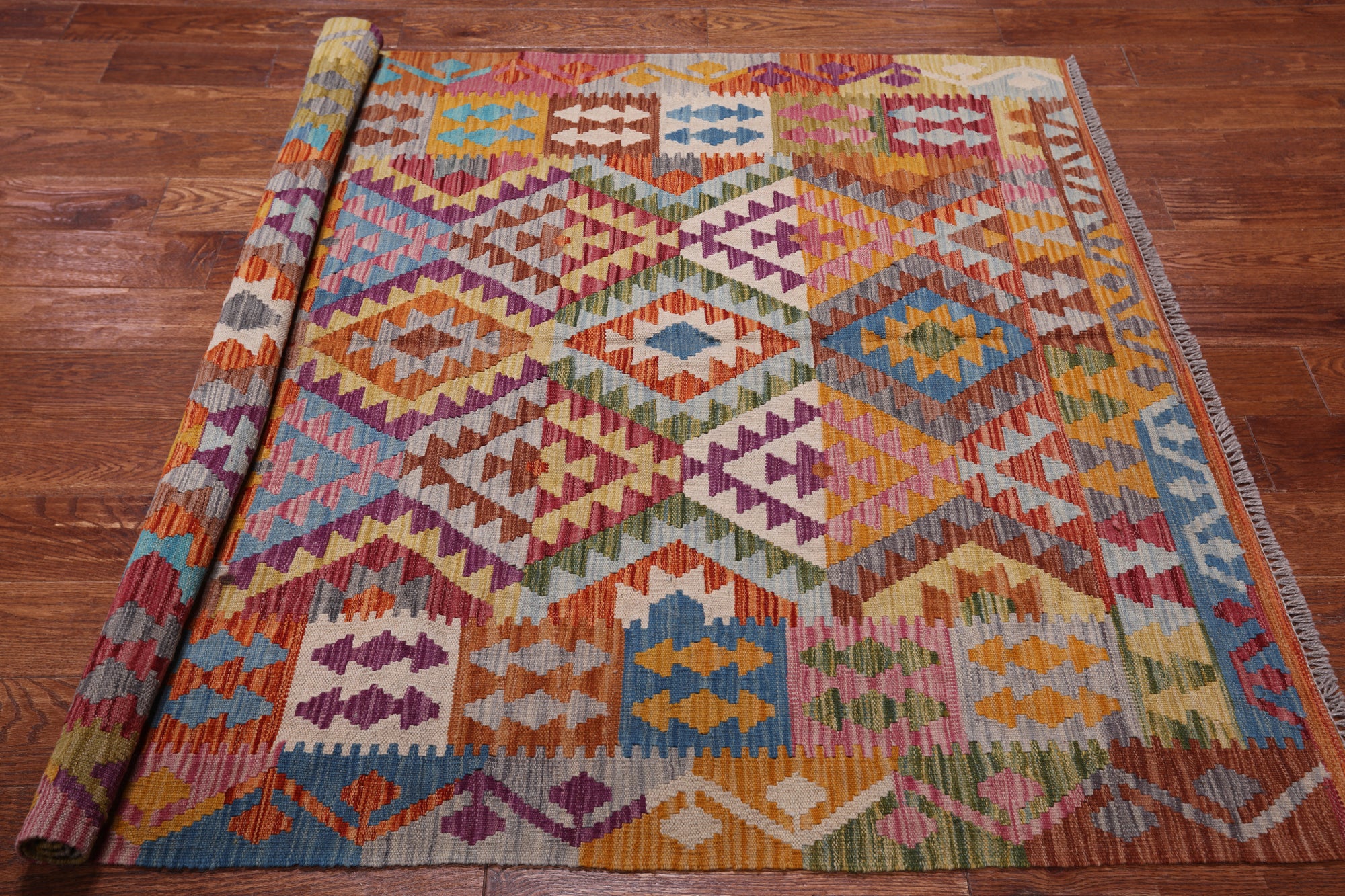 Reversible Kilim Flat Weave Wool On Wool Rug - 4' 10" X 6' 6"