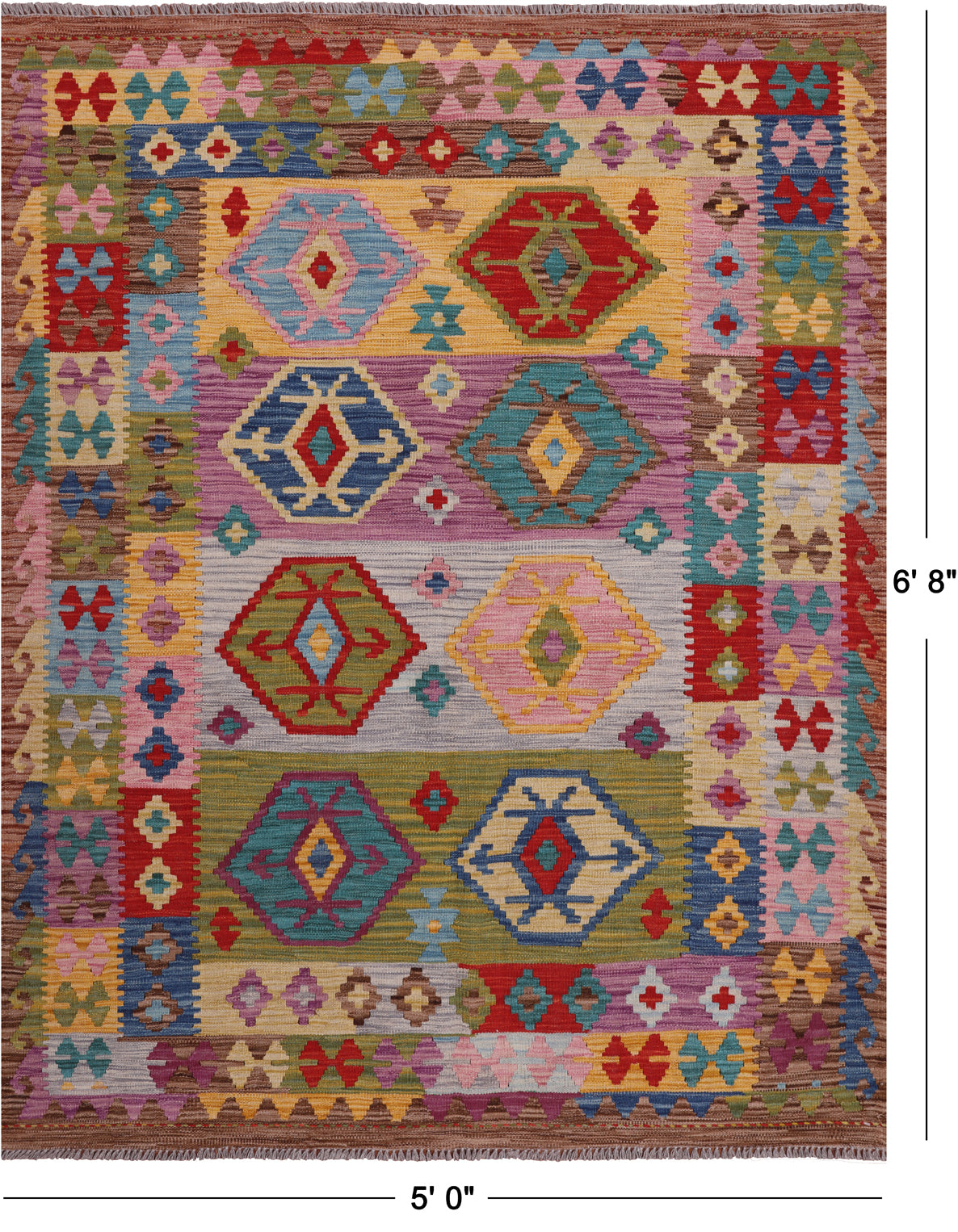 Reversible Kilim Flat Weave Wool On Wool Rug - 5' 0" X 6' 8"