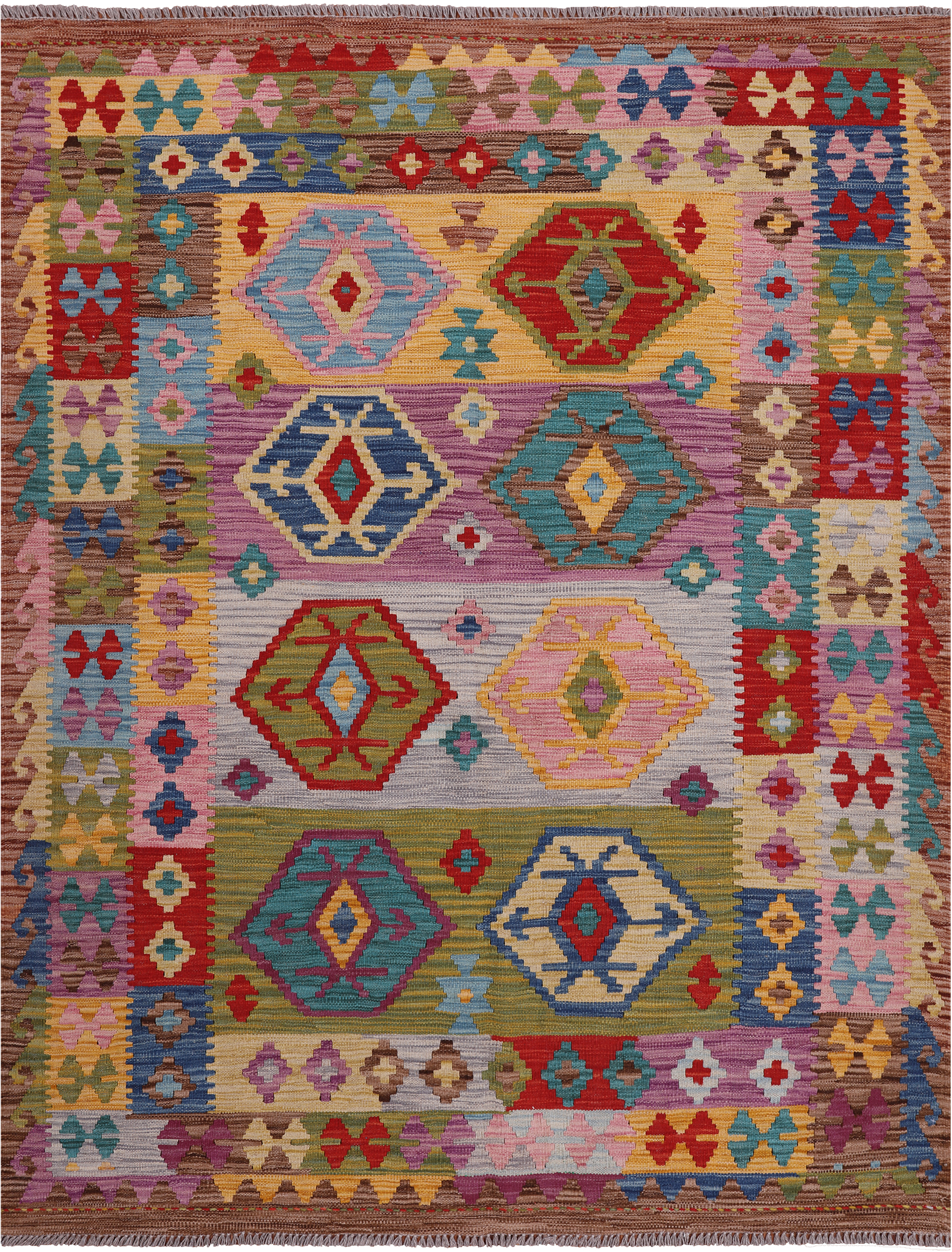 Reversible Kilim Flat Weave Wool On Wool Rug - 5' 0" X 6' 8"
