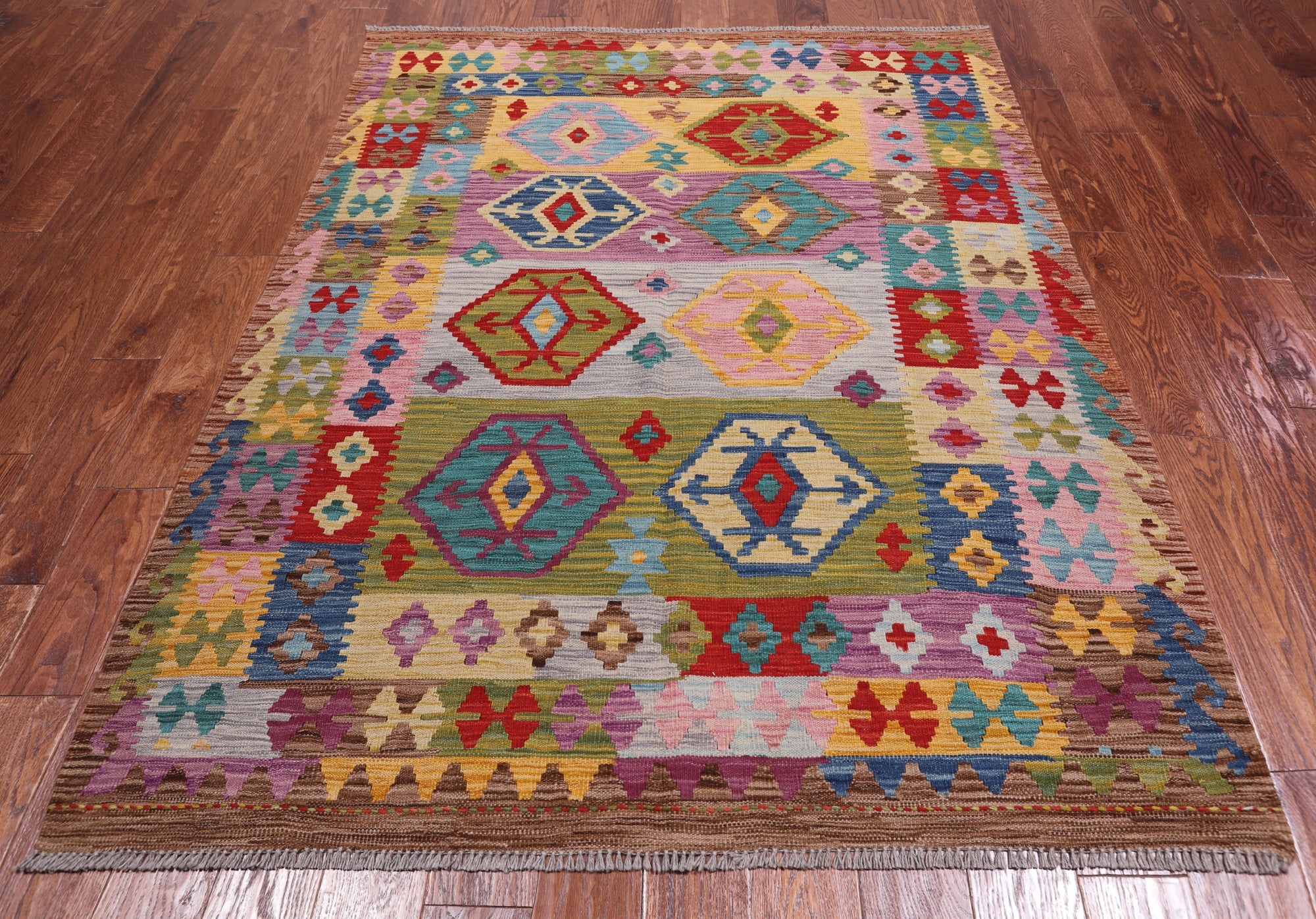 Reversible Kilim Flat Weave Wool On Wool Rug - 5' 0" X 6' 8"