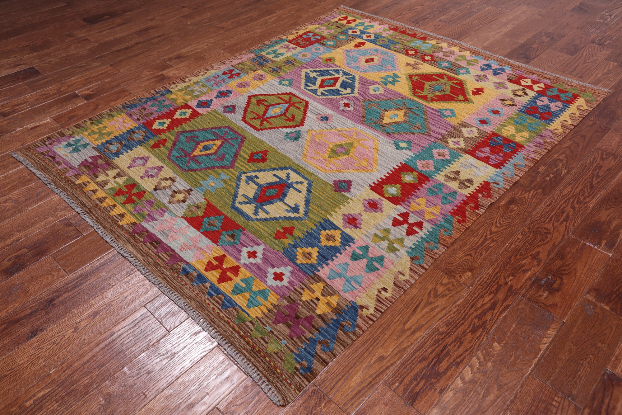 Reversible Kilim Flat Weave Wool On Wool Rug - 5' 0" X 6' 8"