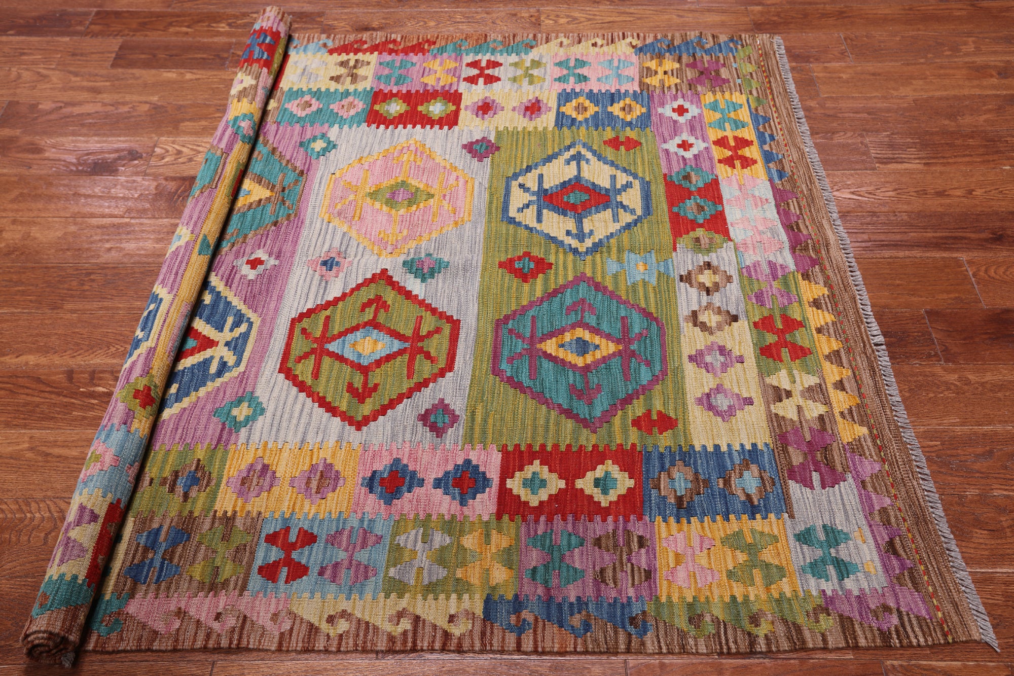 Reversible Kilim Flat Weave Wool On Wool Rug - 5' 0" X 6' 8"
