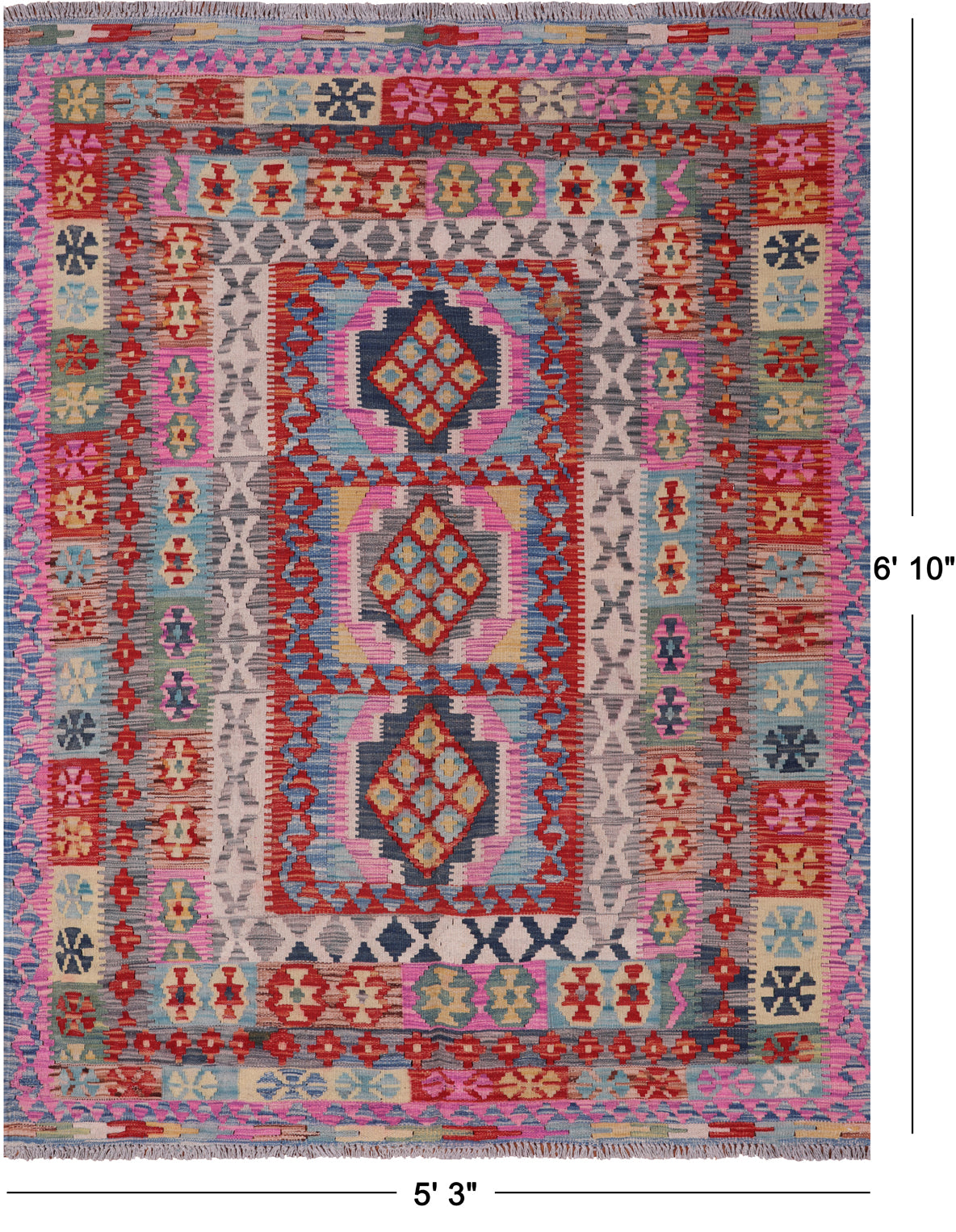 Reversible Kilim Flat Weave Wool On Wool Rug - 5' 3" X 6' 10"