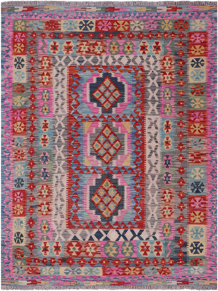 Reversible Kilim Flat Weave Wool On Wool Rug - 5' 3" X 6' 10"