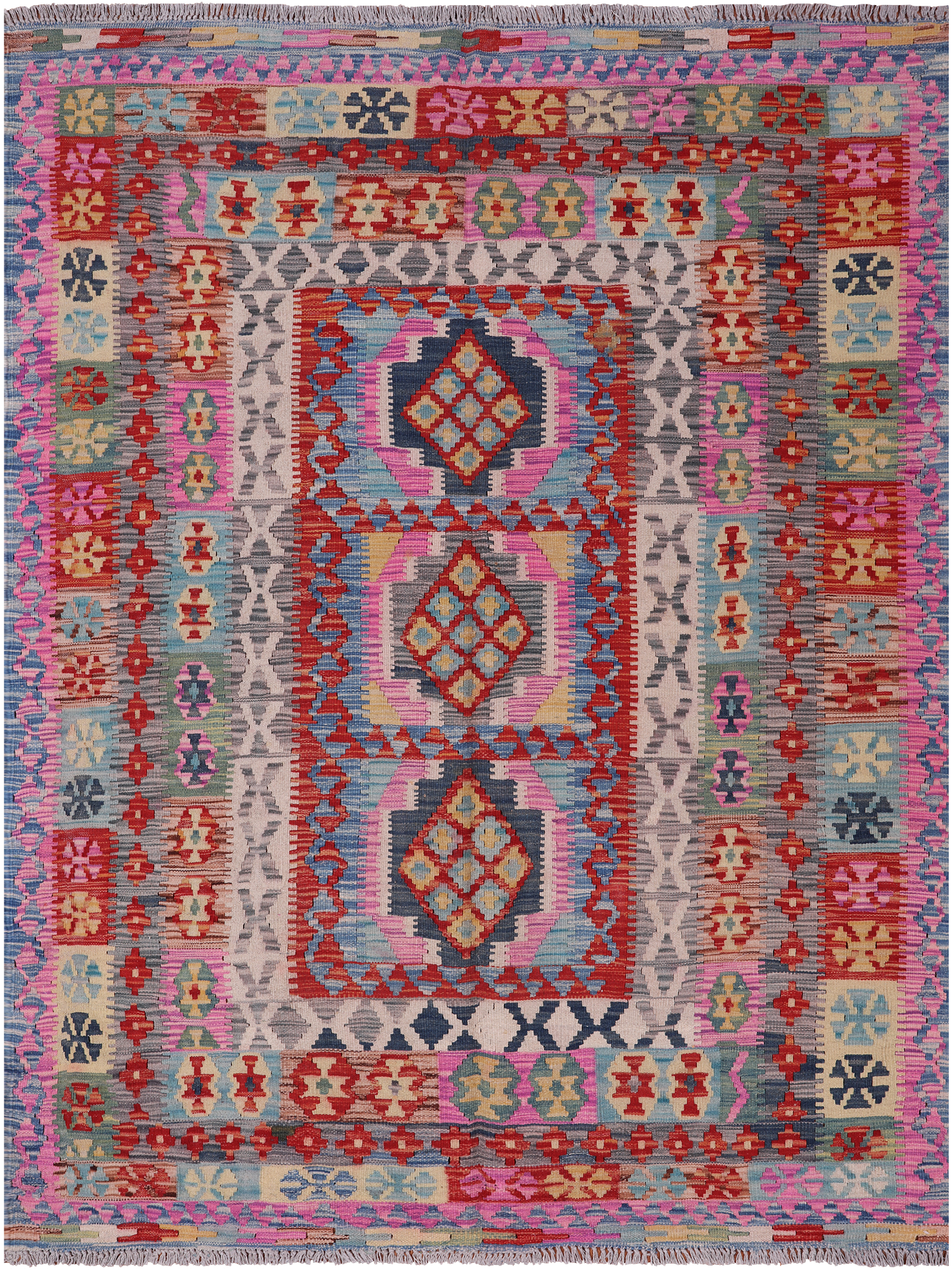 Reversible Kilim Flat Weave Wool On Wool Rug - 5' 3" X 6' 10"