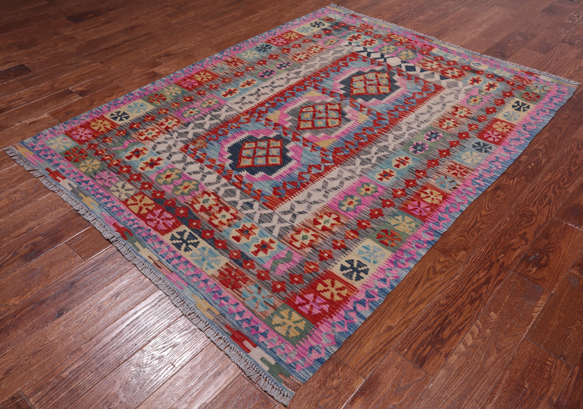 Reversible Kilim Flat Weave Wool On Wool Rug - 5' 3" X 6' 10"