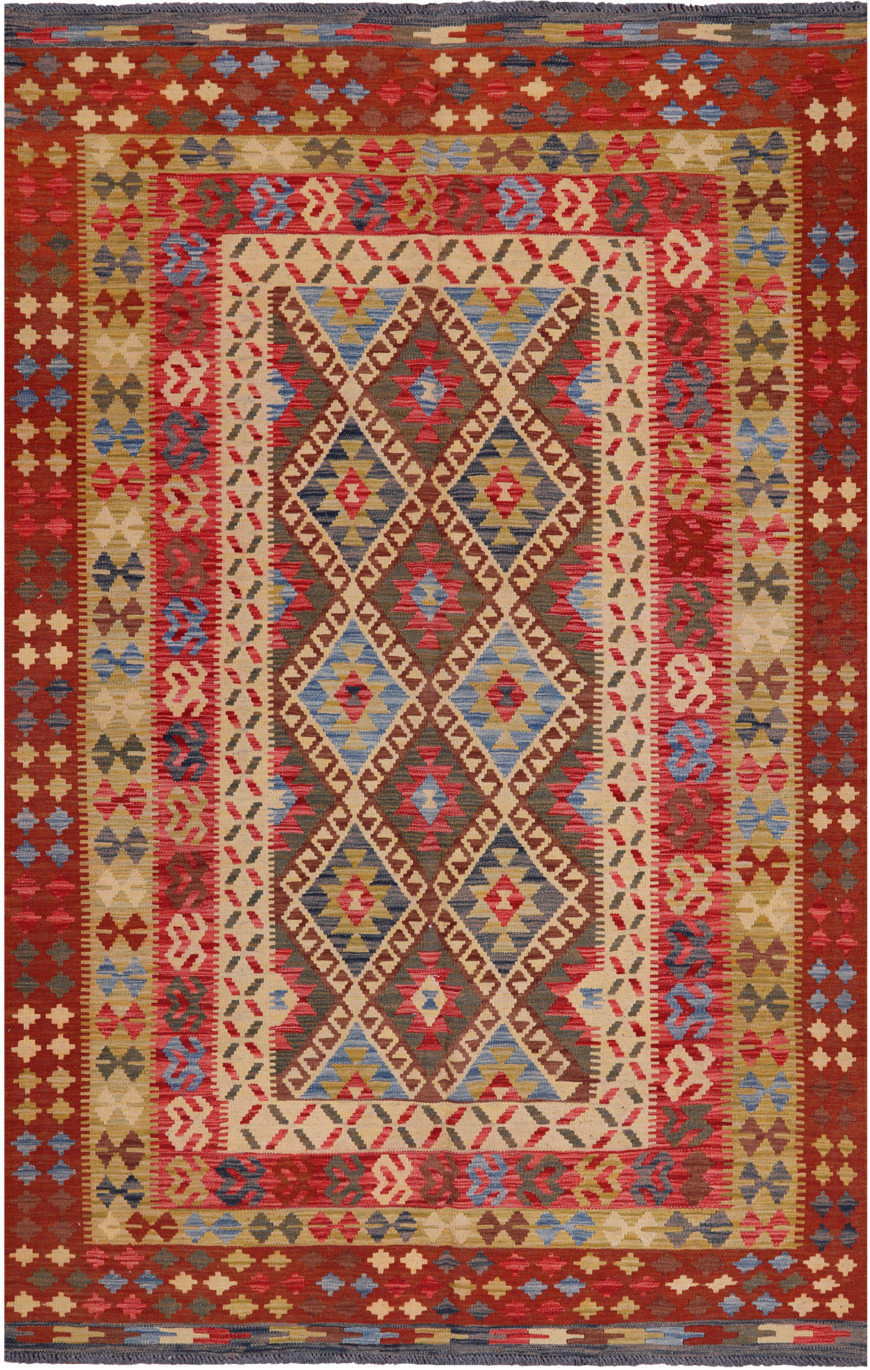 Reversible Kilim Flat Weave Wool On Wool Rug - 5' 7" X 8' 9"