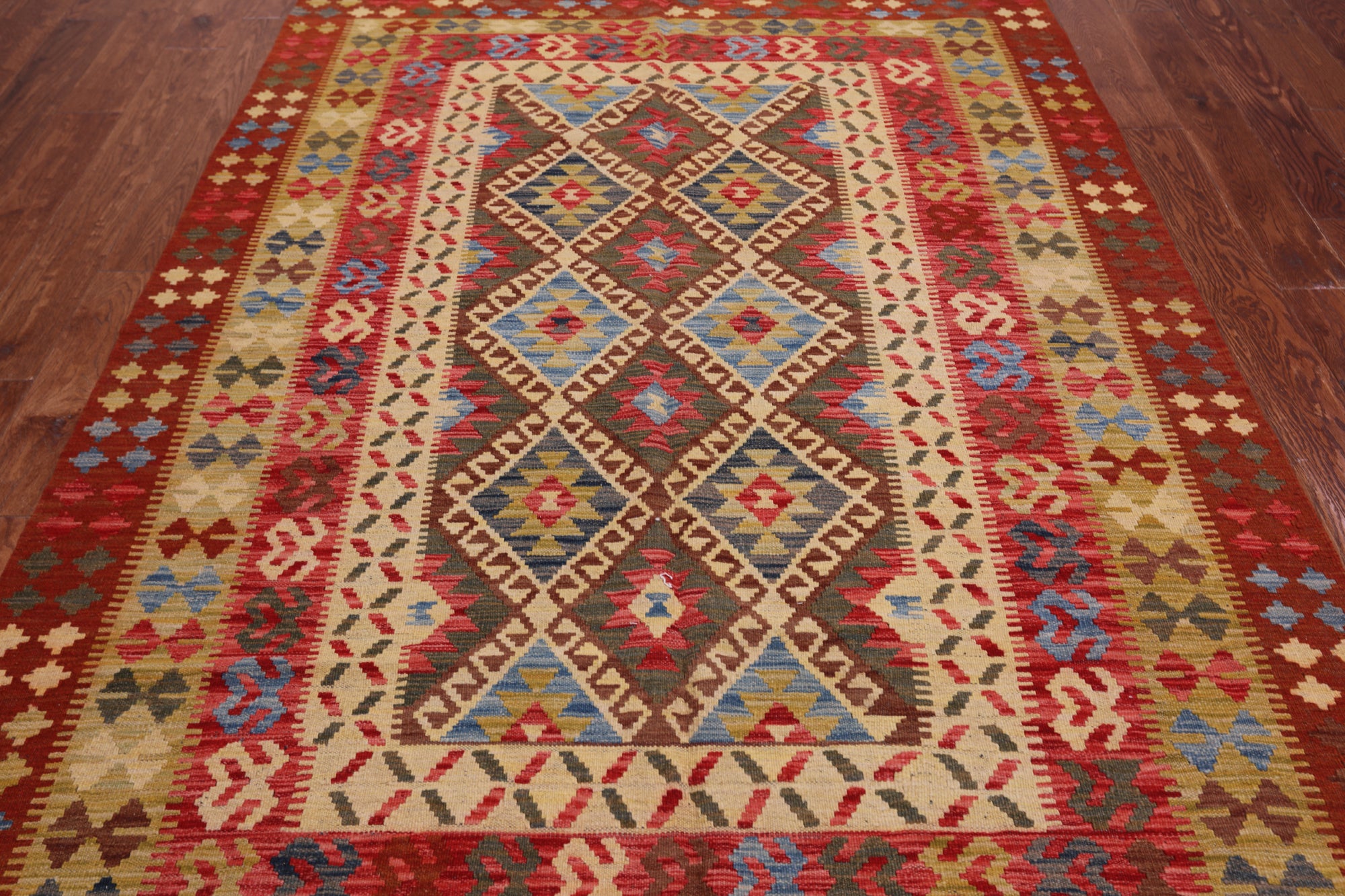 Reversible Kilim Flat Weave Wool On Wool Rug - 5' 7" X 8' 9"
