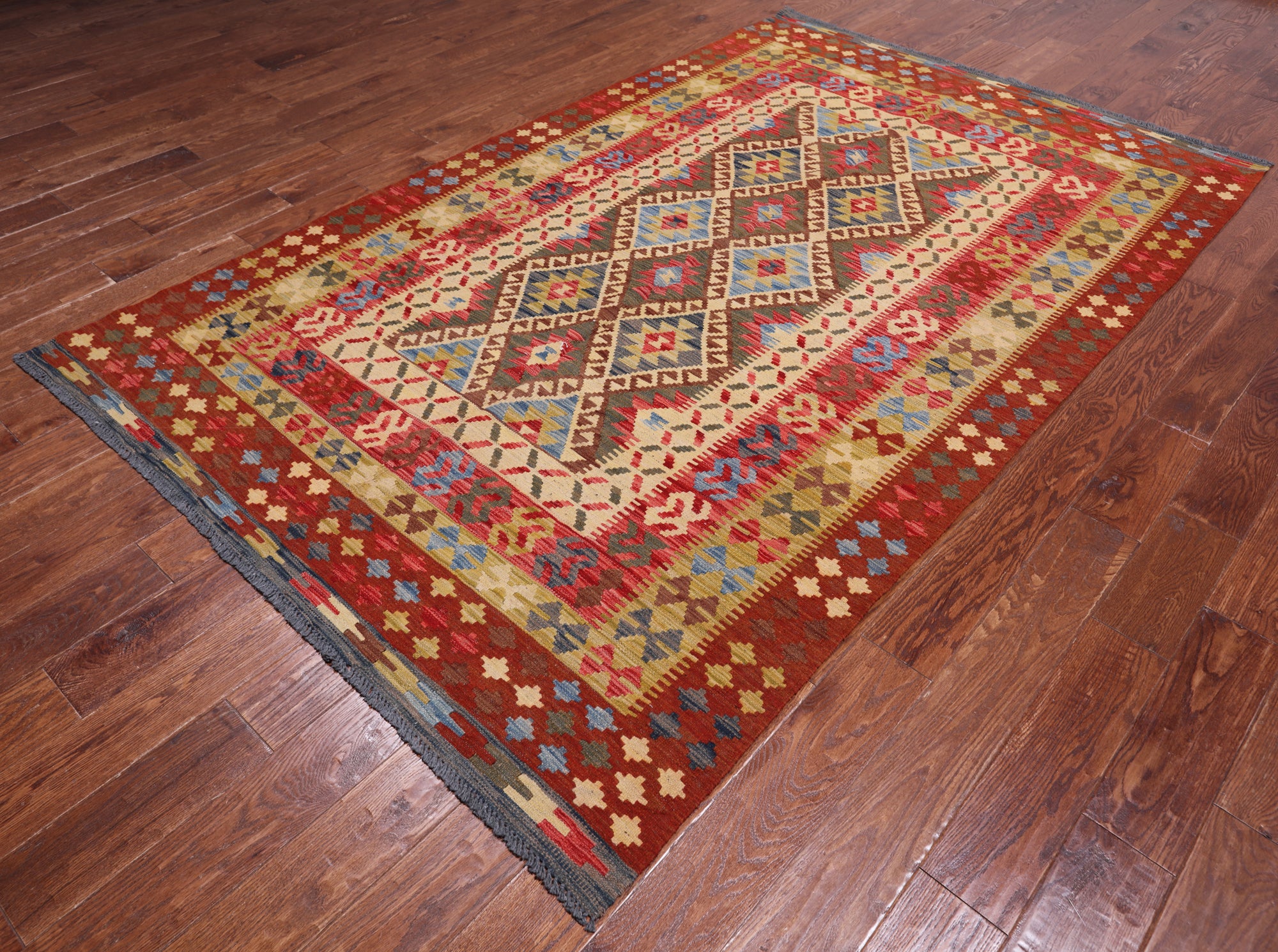 Reversible Kilim Flat Weave Wool On Wool Rug - 5' 7" X 8' 9"