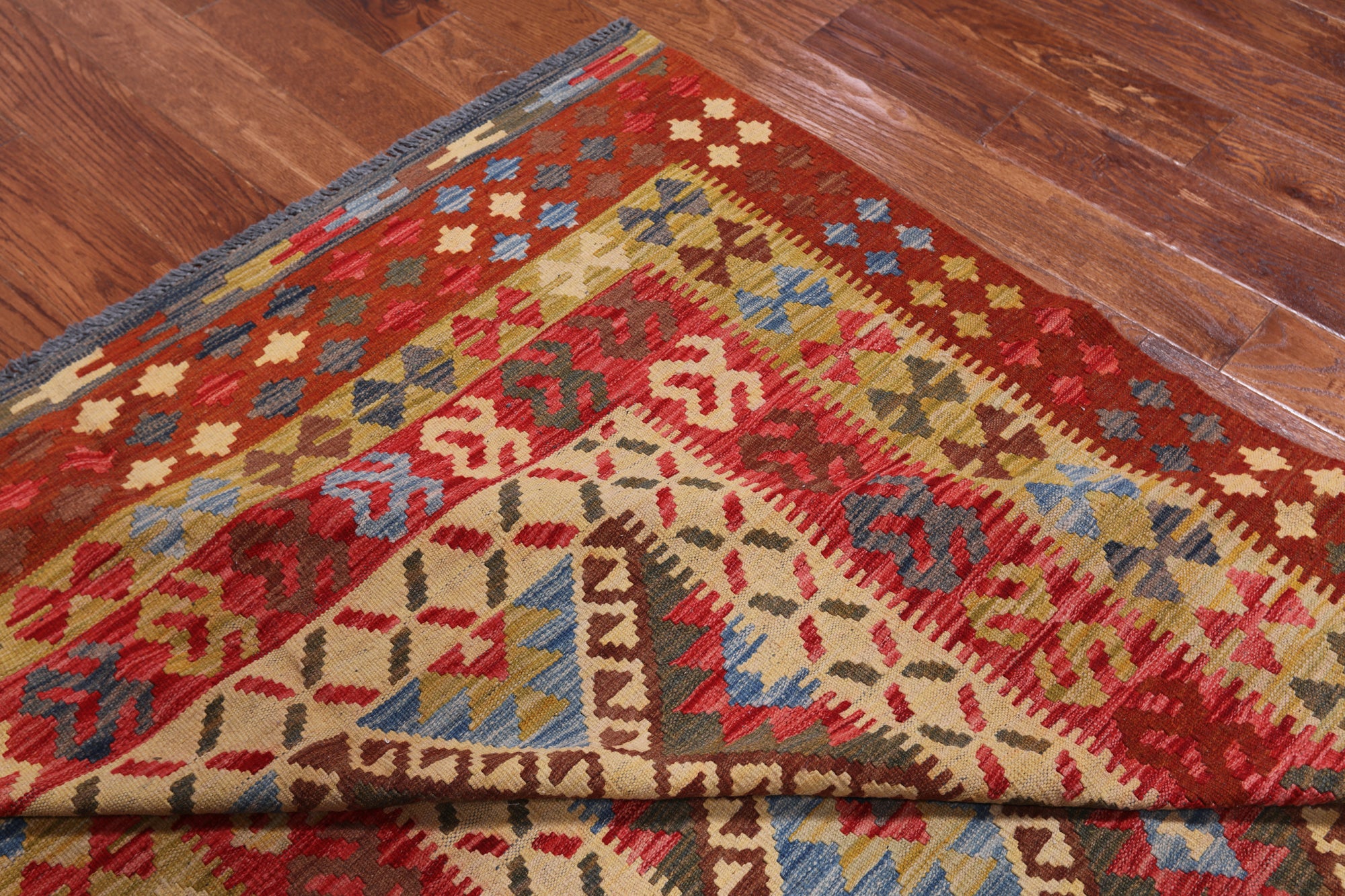 Reversible Kilim Flat Weave Wool On Wool Rug - 5' 7" X 8' 9"