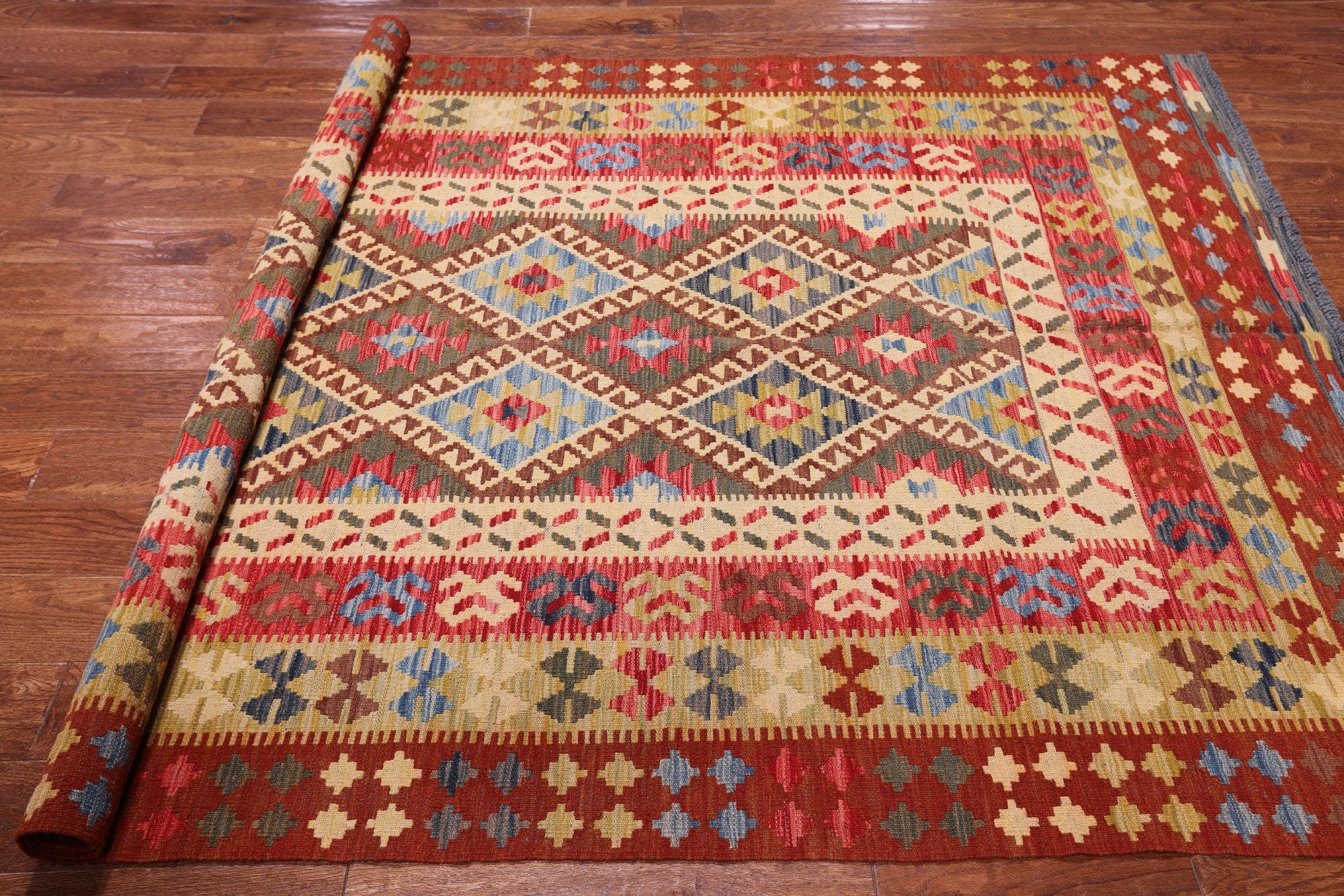 Reversible Kilim Flat Weave Wool On Wool Rug - 5' 7" X 8' 9"