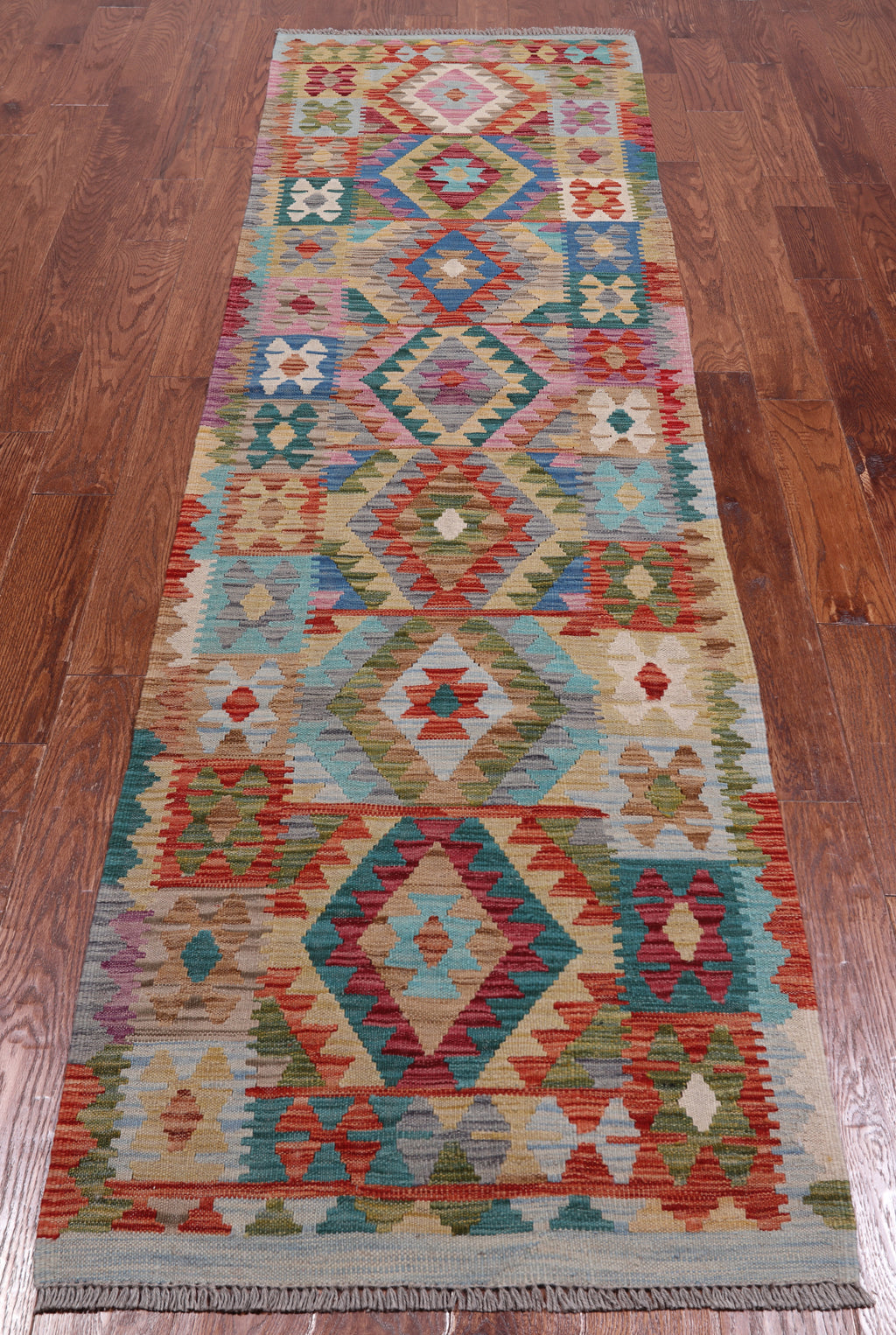 Reversible Kilim Flat Weave Wool On Wool Runner Rug - 2' 8" X 9' 7"
