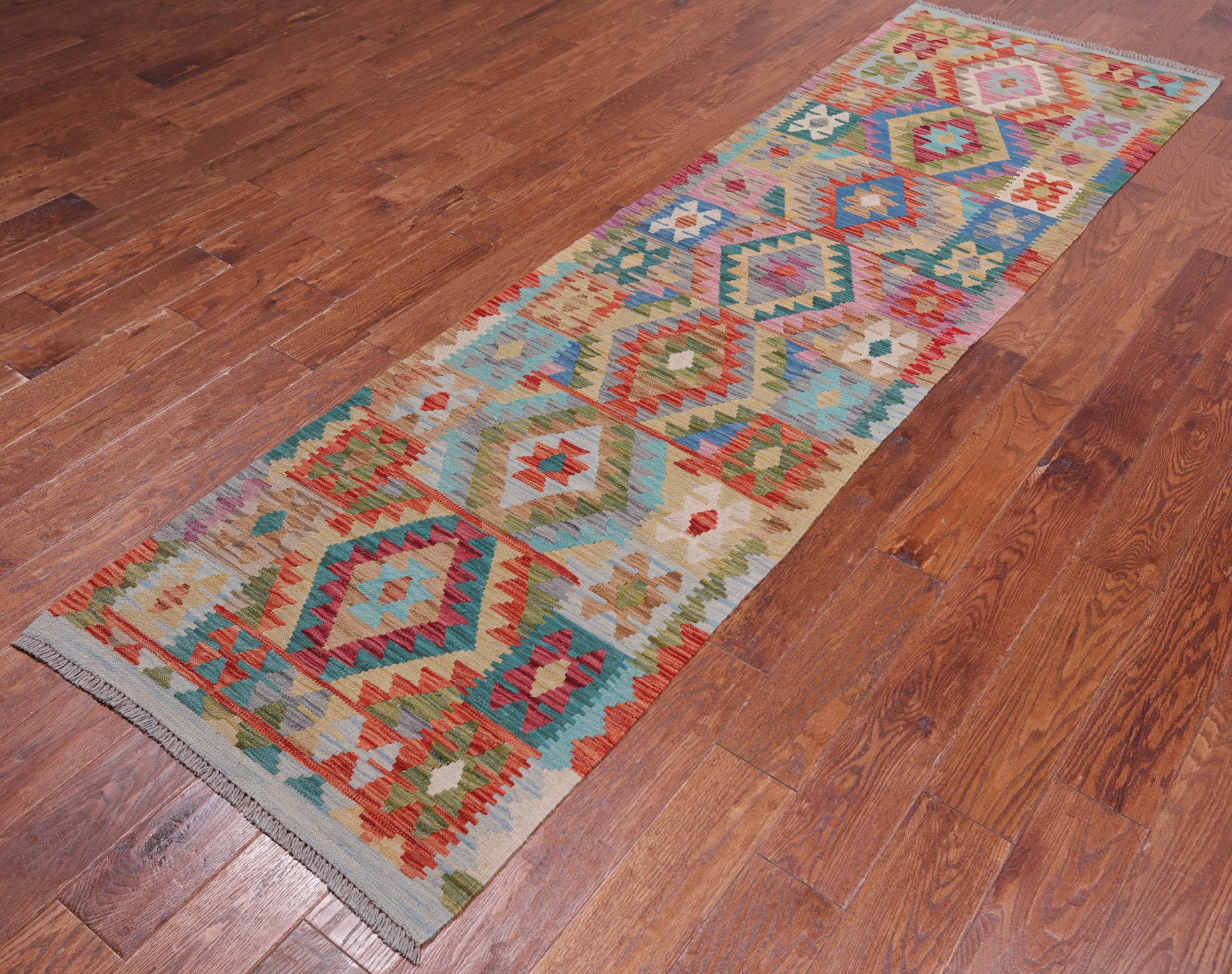 Reversible Kilim Flat Weave Wool On Wool Runner Rug - 2' 8" X 9' 7"