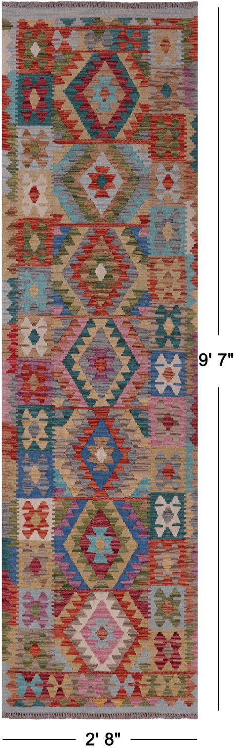 Reversible Kilim Flat Weave Wool On Wool Runner Rug - 2' 8" X 9' 7"