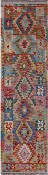 Reversible Kilim Flat Weave Wool On Wool Runner Rug - 2' 8" X 9' 7"
