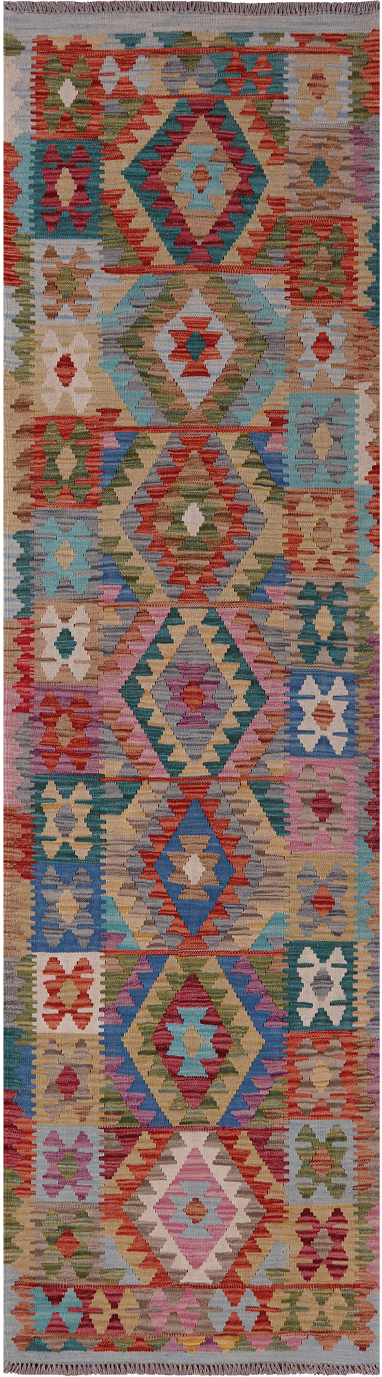 Reversible Kilim Flat Weave Wool On Wool Runner Rug - 2' 8" X 9' 7"