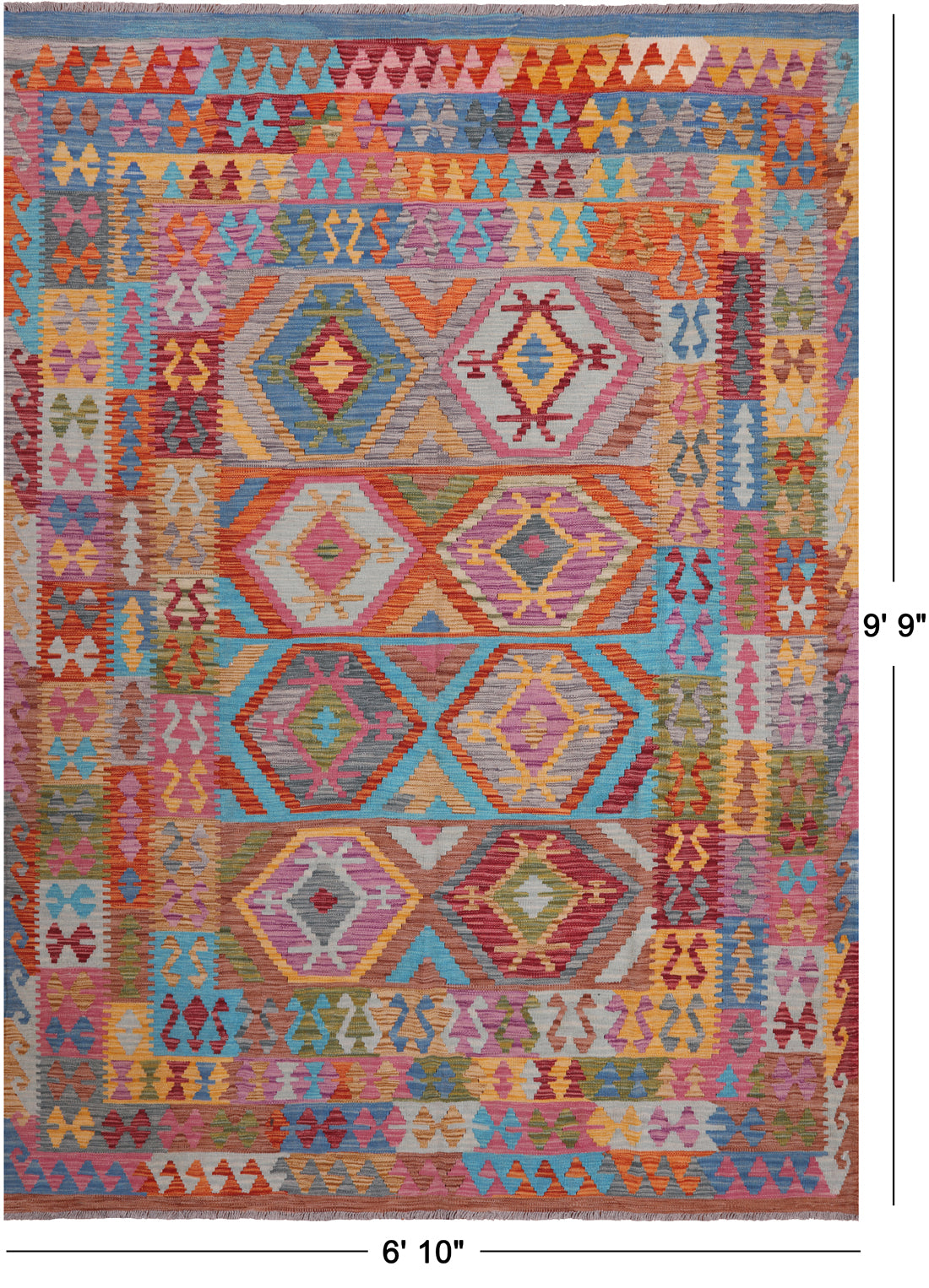 Reversible Kilim Flat Weave Wool On Wool Rug - 6' 10" X 9' 9"