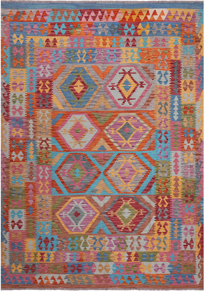 Reversible Kilim Flat Weave Wool On Wool Rug - 6' 10" X 9' 9"