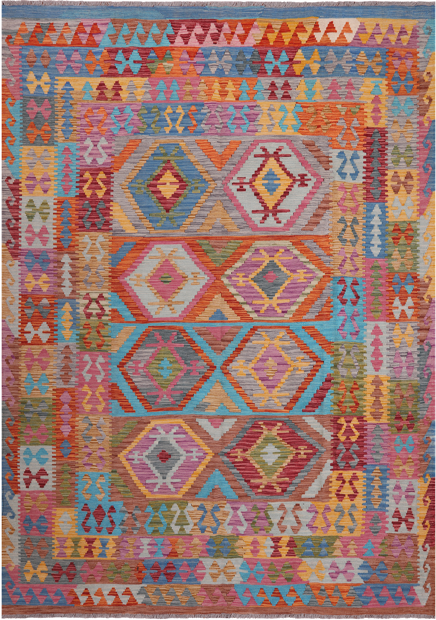Reversible Kilim Flat Weave Wool On Wool Rug - 6' 10" X 9' 9"