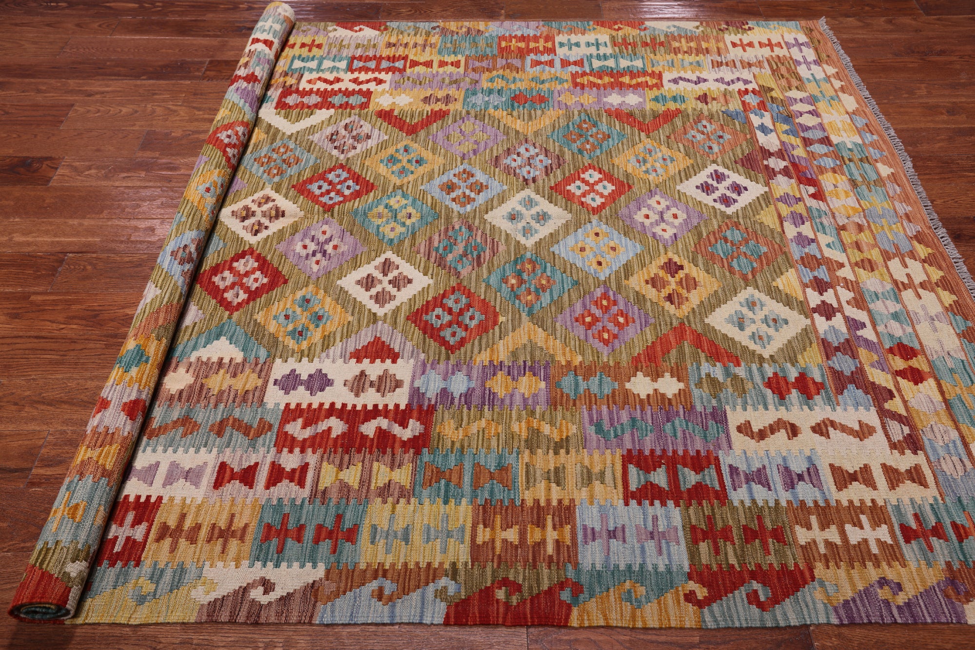 Reversible Kilim Flat Weave Wool On Wool Rug - 6' 9" X 9' 9"