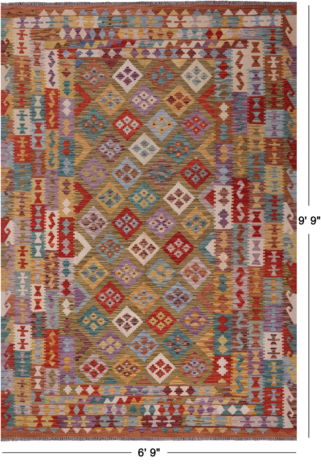 Reversible Kilim Flat Weave Wool On Wool Rug - 6' 9" X 9' 9"