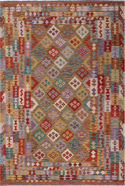 Reversible Kilim Flat Weave Wool On Wool Rug - 6' 9" X 9' 9"