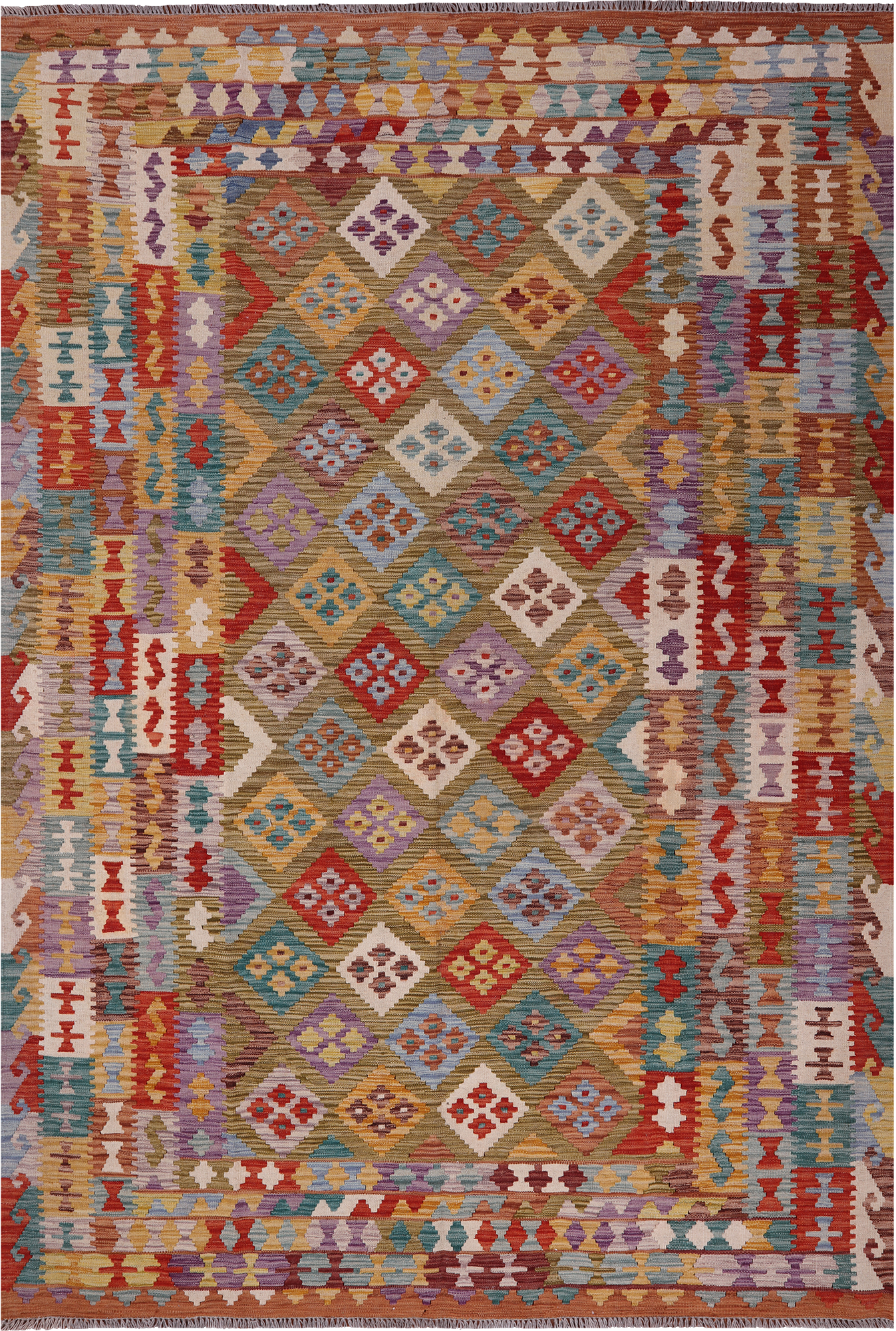 Reversible Kilim Flat Weave Wool On Wool Rug - 6' 9" X 9' 9"