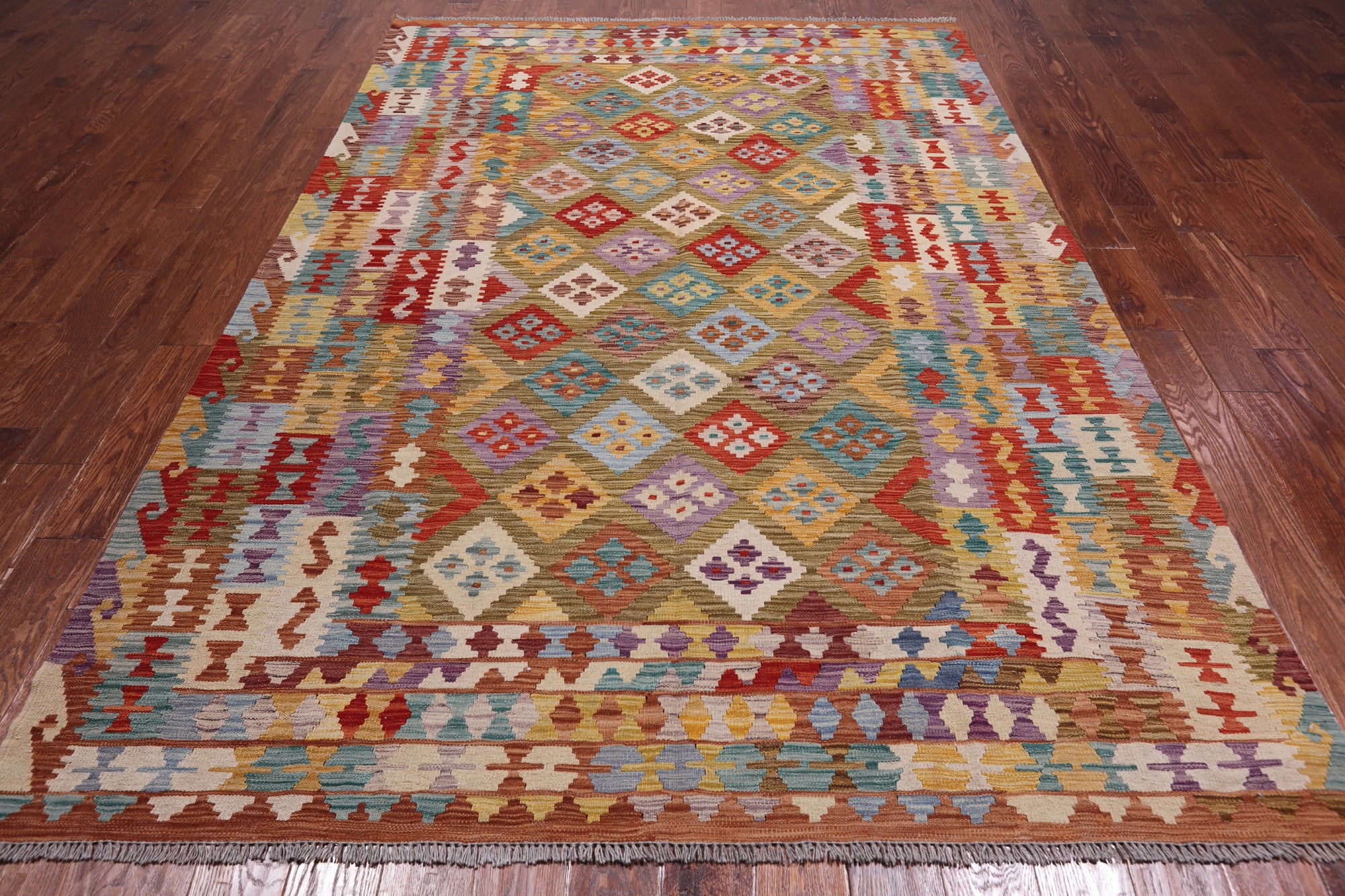 Reversible Kilim Flat Weave Wool On Wool Rug - 6' 9" X 9' 9"
