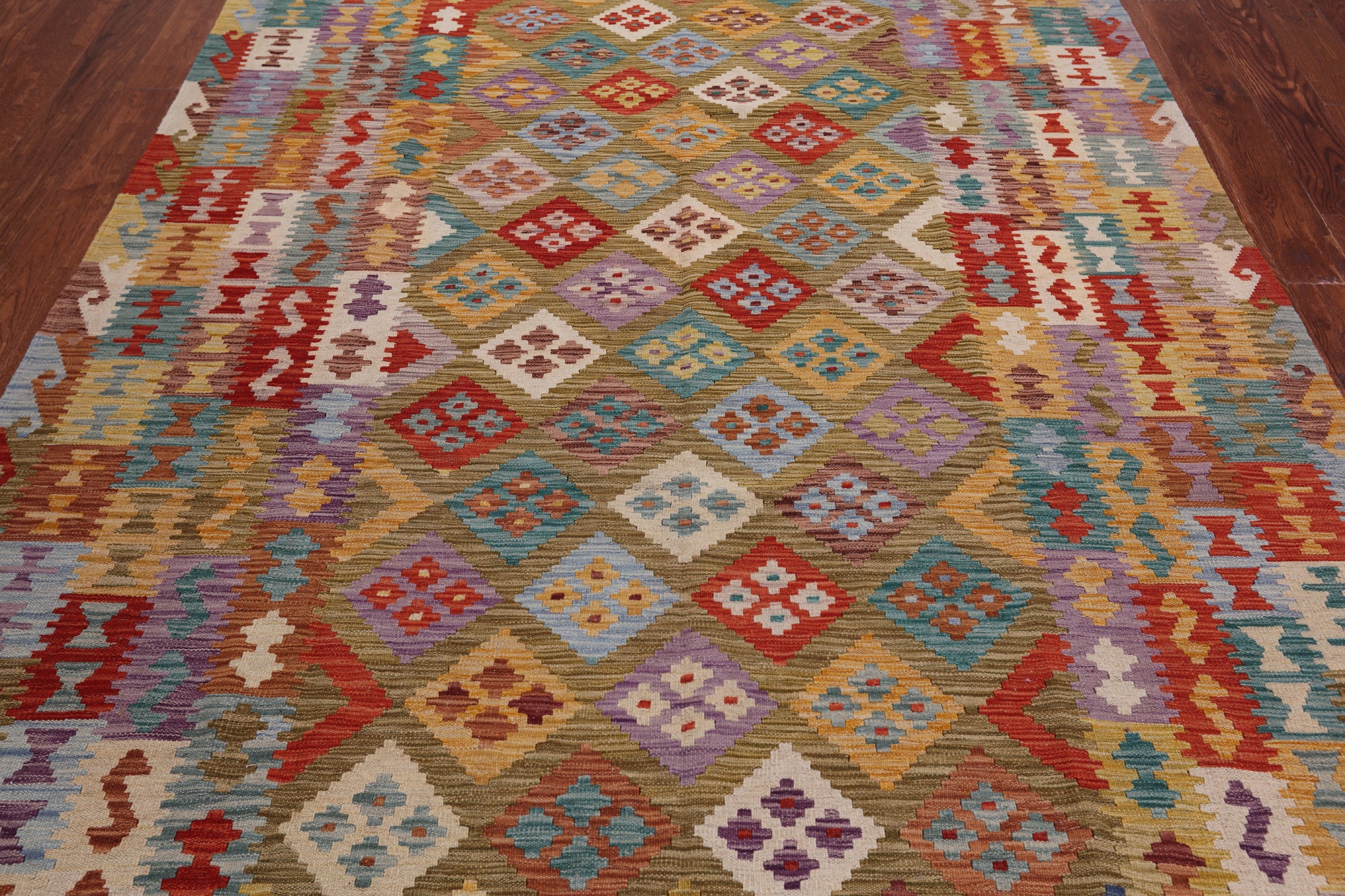 Reversible Kilim Flat Weave Wool On Wool Rug - 6' 9" X 9' 9"