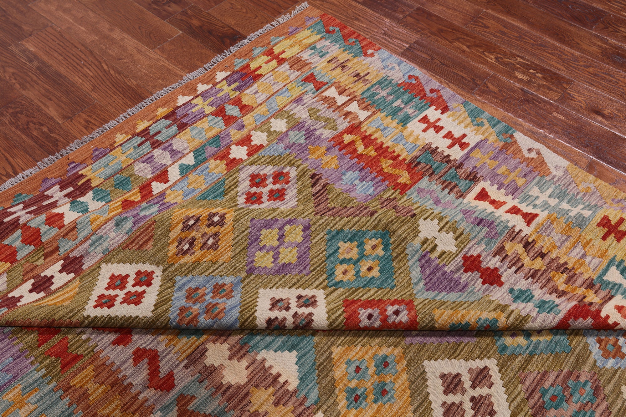 Reversible Kilim Flat Weave Wool On Wool Rug - 6' 9" X 9' 9"