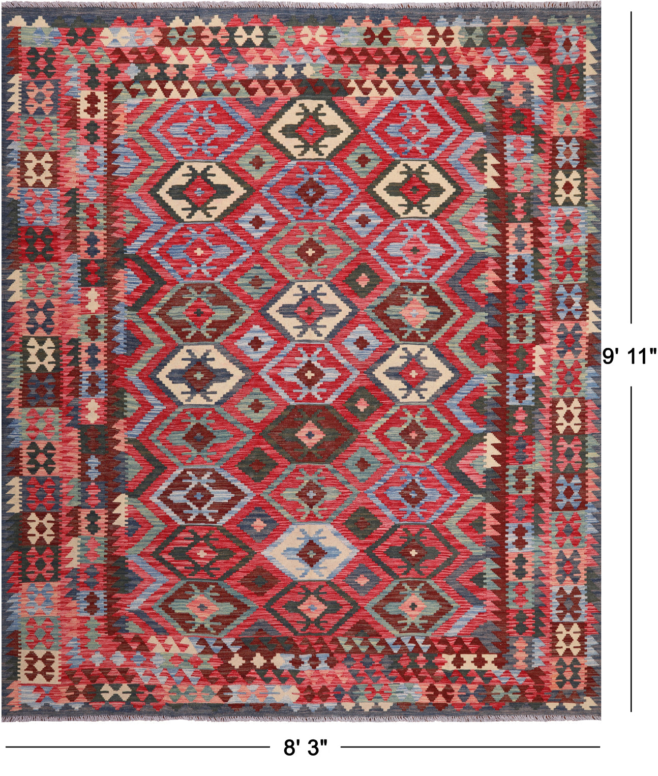 Reversible Kilim Flat Weave Wool On Wool Rug - 8' 3" X 9' 11"