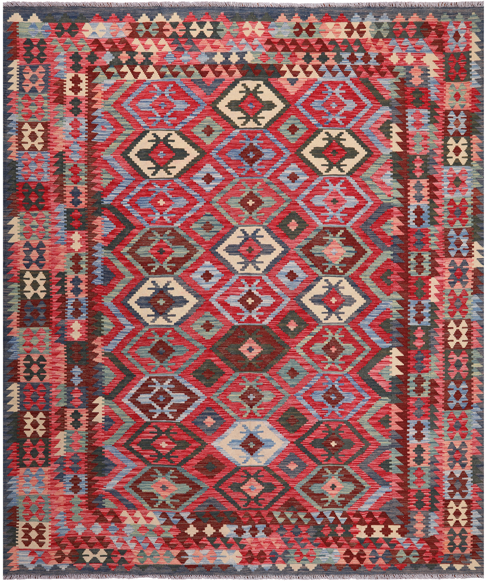 Reversible Kilim Flat Weave Wool On Wool Rug - 8' 3" X 9' 11"