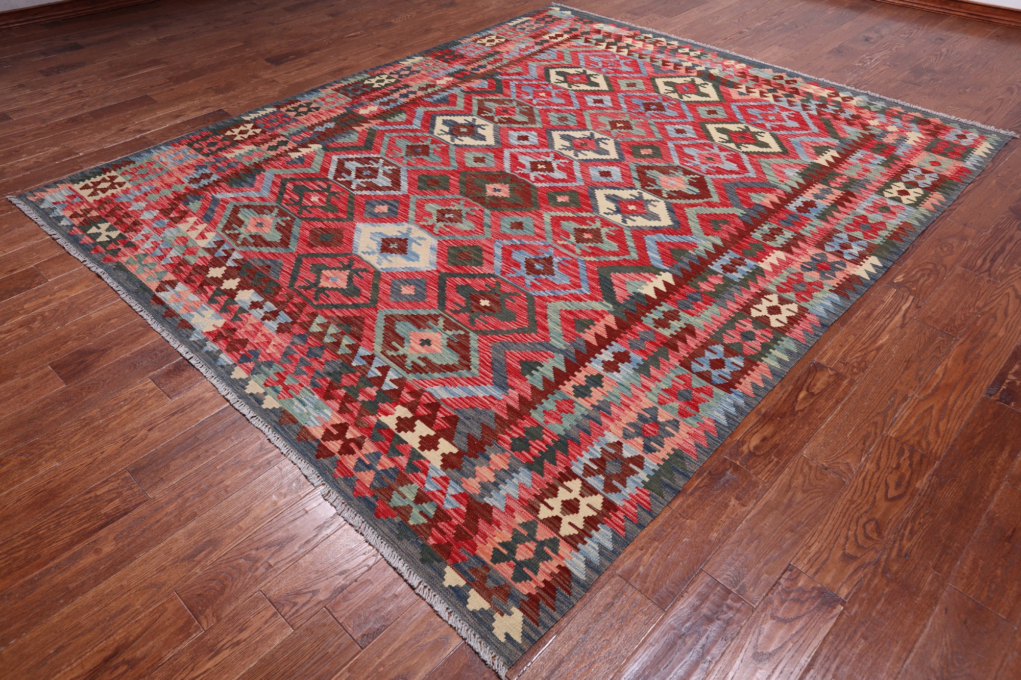 Reversible Kilim Flat Weave Wool On Wool Rug - 8' 3" X 9' 11"
