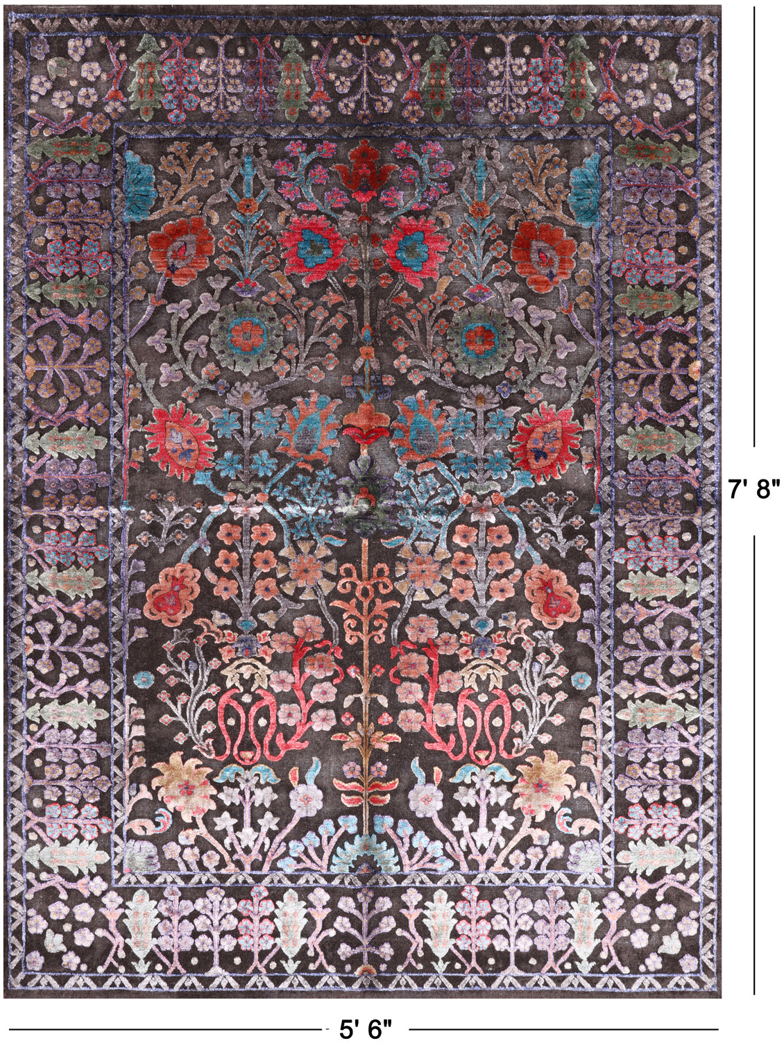 Brown Persian Tabriz Silk With Oxidized Wool Handmade Rug - 5' 6" X 7' 8"