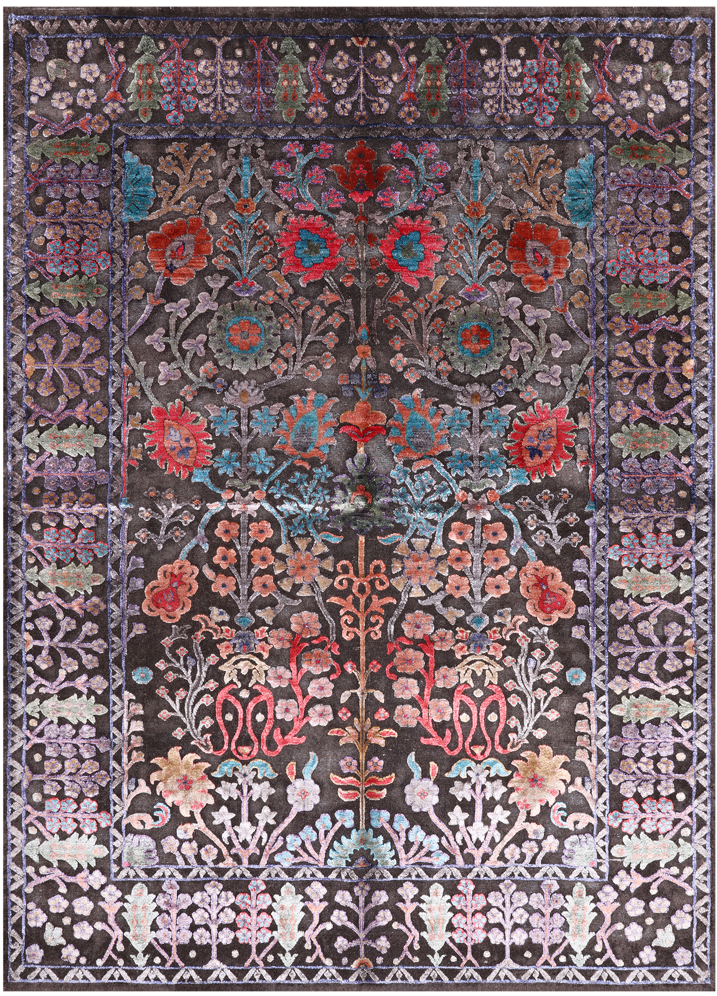 Brown Persian Tabriz Silk With Oxidized Wool Handmade Rug - 5' 6" X 7' 8"