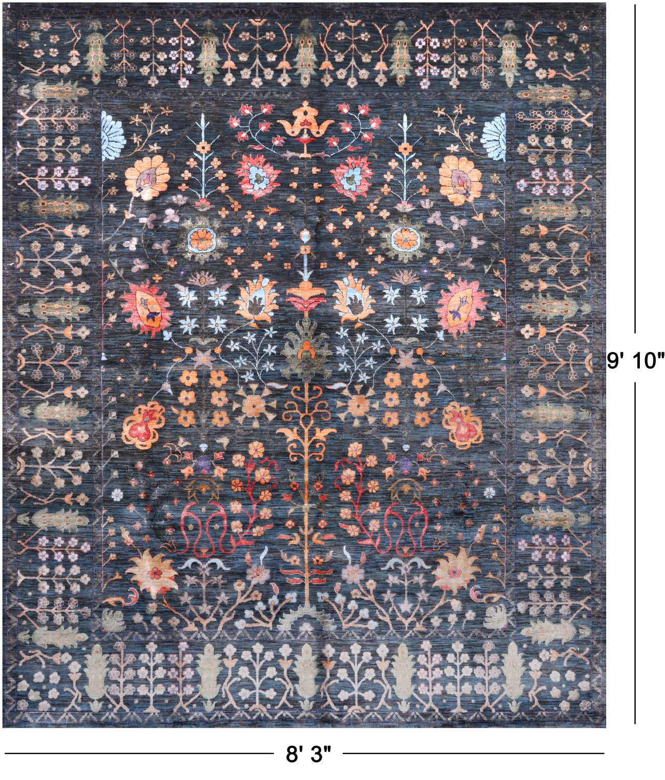 Blue/Green Persian Tabriz Handmade Wool & Silk Rug - 8' 3" X 9' 10"