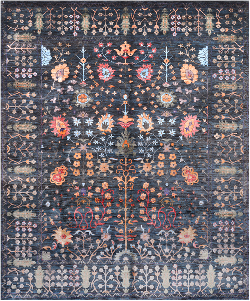 Blue/Green Persian Tabriz Handmade Wool & Silk Rug - 8' 3" X 9' 10"