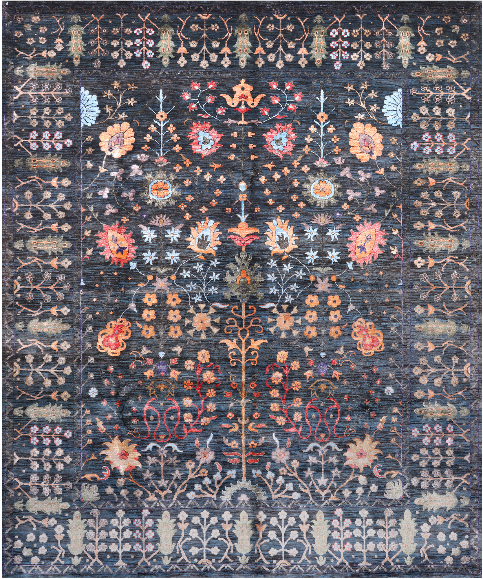 Blue/Green Persian Tabriz Handmade Wool & Silk Rug - 8' 3" X 9' 10"