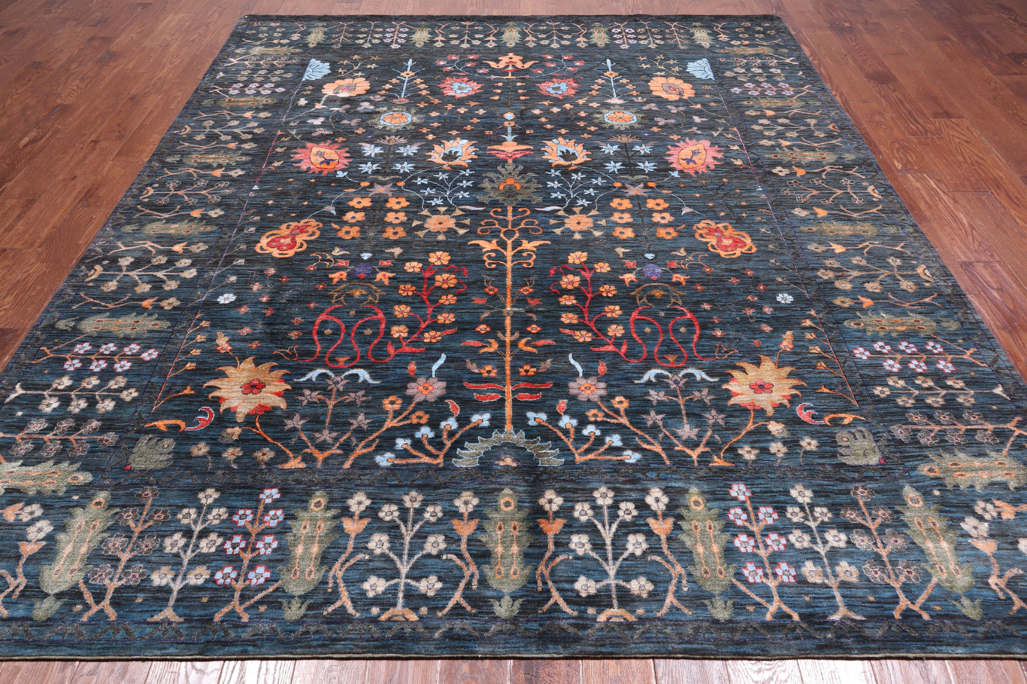 Blue/Green Persian Tabriz Handmade Wool & Silk Rug - 8' 3" X 9' 10"