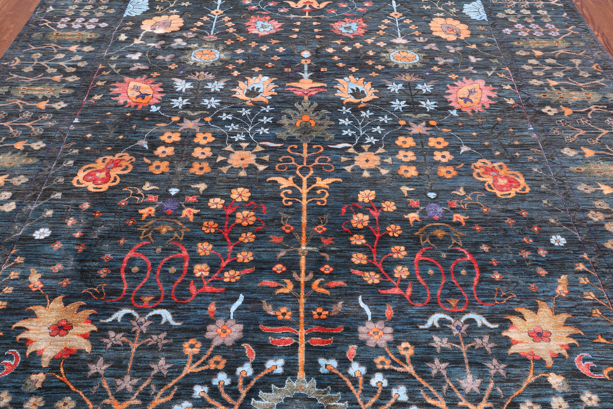 Blue/Green Persian Tabriz Handmade Wool & Silk Rug - 8' 3" X 9' 10"