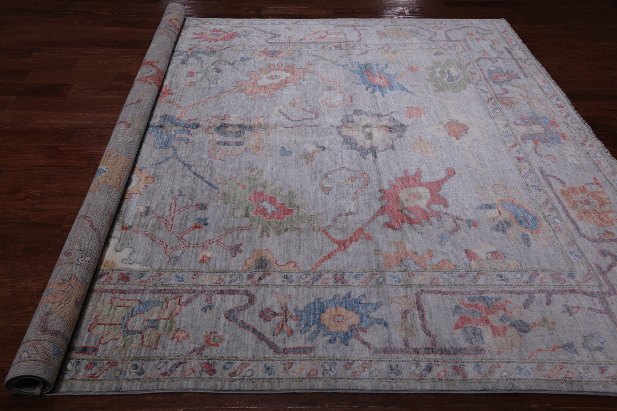 Grey Turkish Oushak Hand Knotted Wool Rug - 8' 0" X 9' 10"