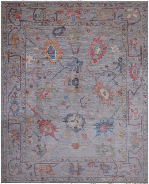 Grey Turkish Oushak Hand Knotted Wool Rug - 8' 0" X 9' 10"