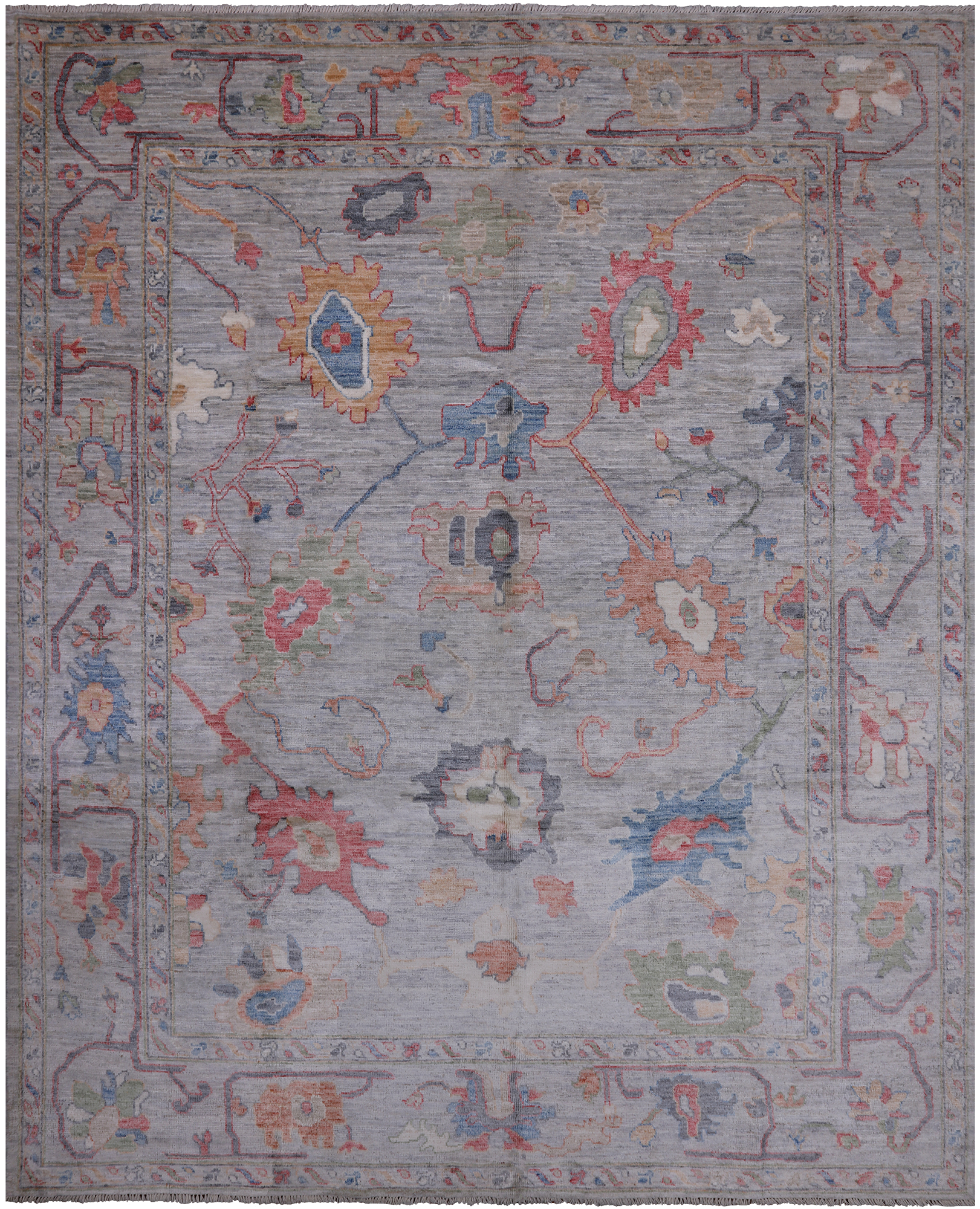 Grey Turkish Oushak Hand Knotted Wool Rug - 8' 0" X 9' 10"