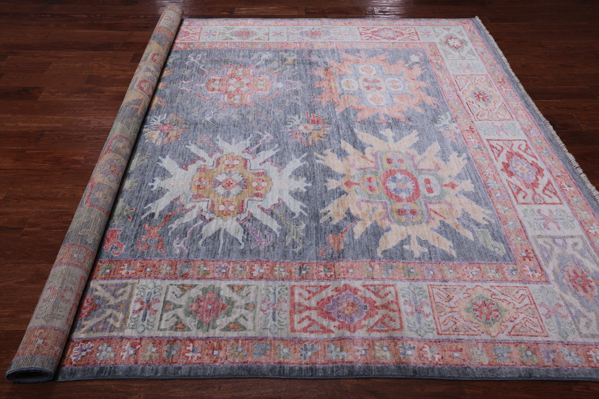 Grey Turkish Oushak Handmade Wool Rug - 7' 11" X 10' 1"