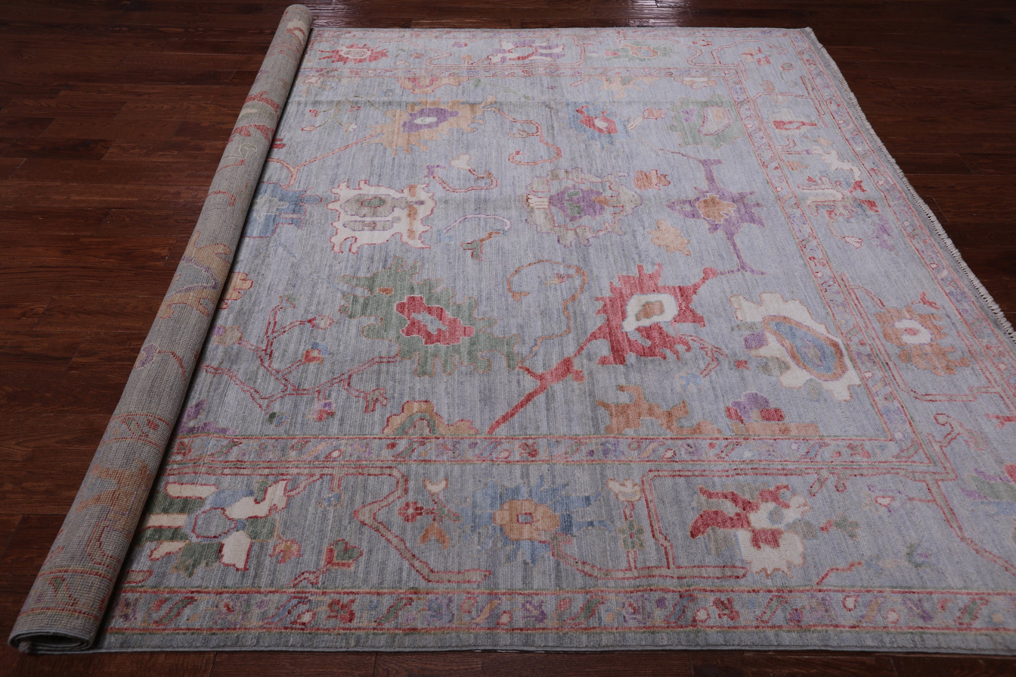 Grey Turkish Oushak Hand-Knotted Wool Rug - 8' 5" X 10' 1"
