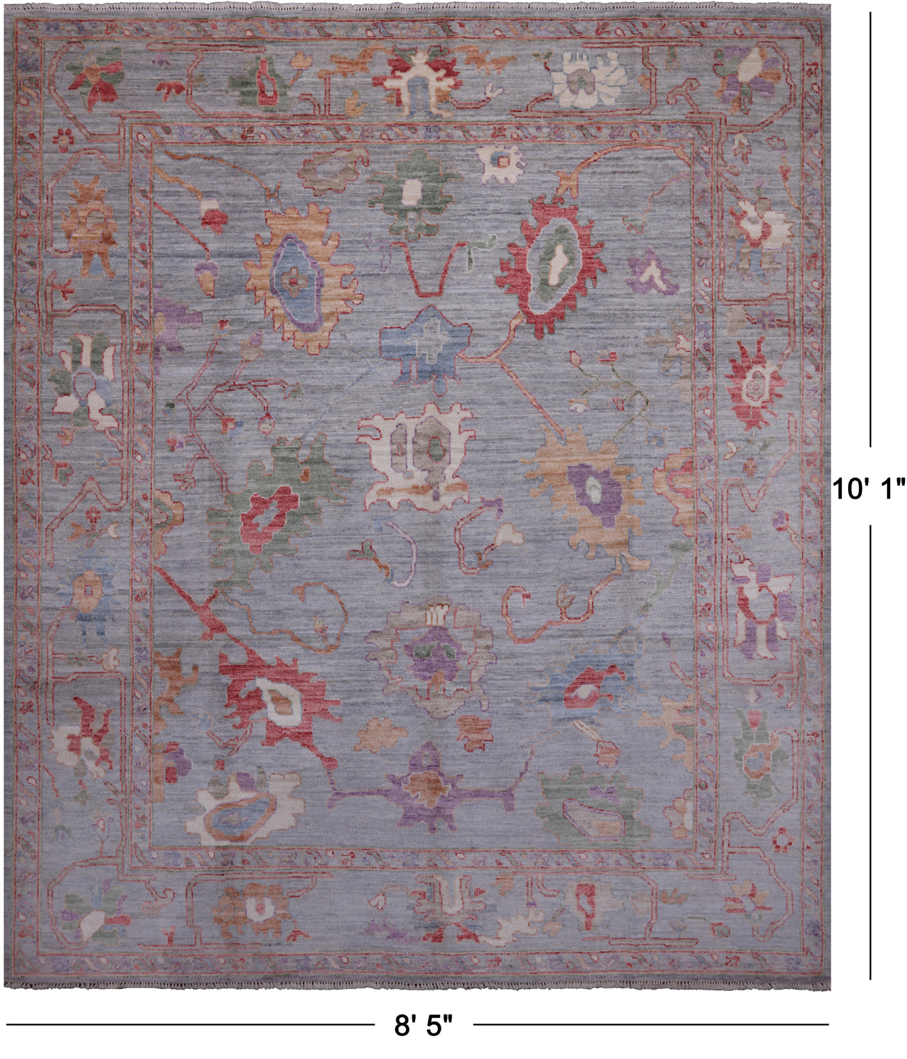 Grey Turkish Oushak Hand-Knotted Wool Rug - 8' 5" X 10' 1"
